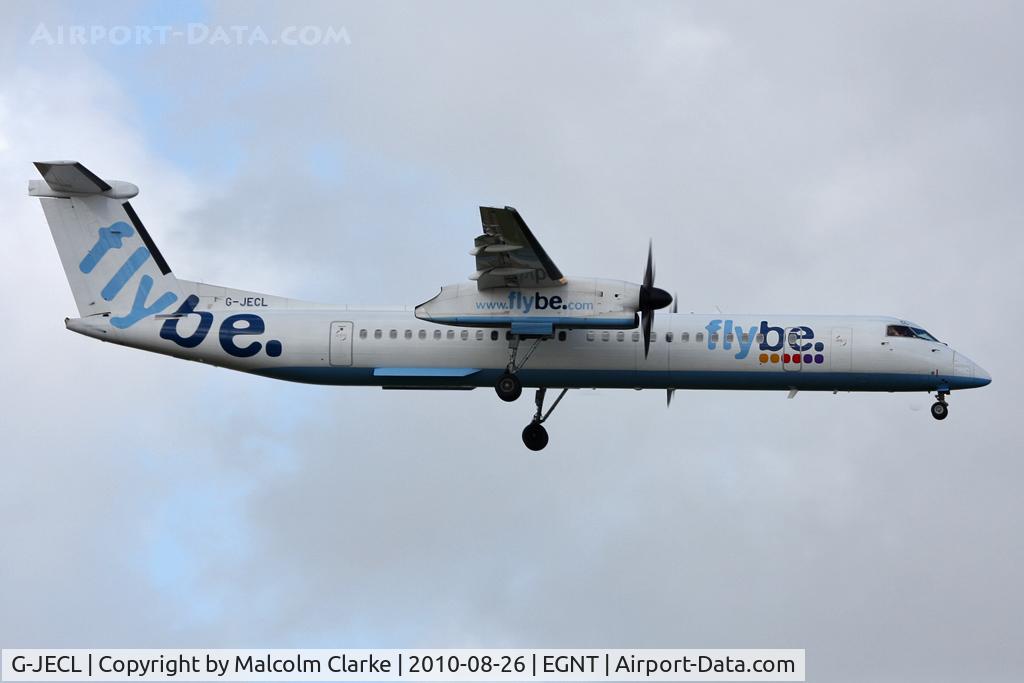 G-JECL, 2005 De Havilland Canada DHC-8-402Q Dash 8 C/N 4114, De Havilland Canada DHC-8-402Q on approach to 07 at Newcastle Airport UK. August 26th 2010.