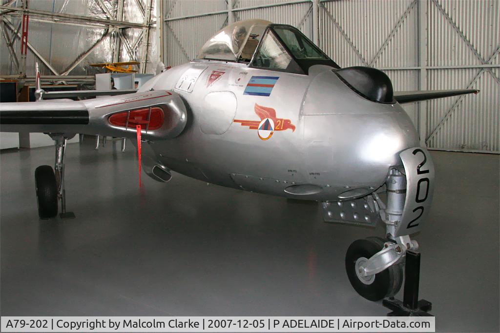 A79-202, De Havilland Australia DH-100 Vampire FB.31 C/N DHA4039, De Havilland DH-100 Vampire at the South Australian Aviation Museum, Port Adelaide, South Australia. December 5th 2007.