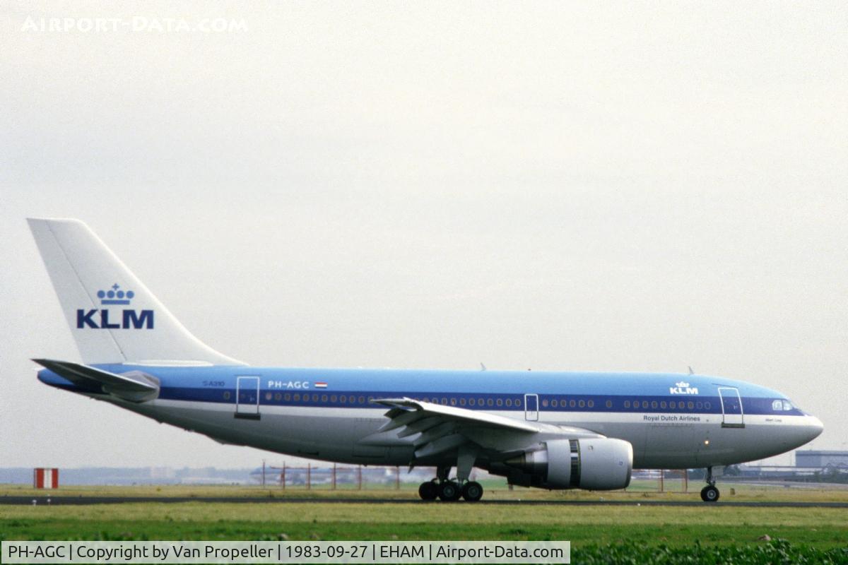 PH-AGC, 1983 Airbus A310-203 C/N 248, KLM Airbus A310-203 after landing at Schiphol airport, the Netherlands, 1983
