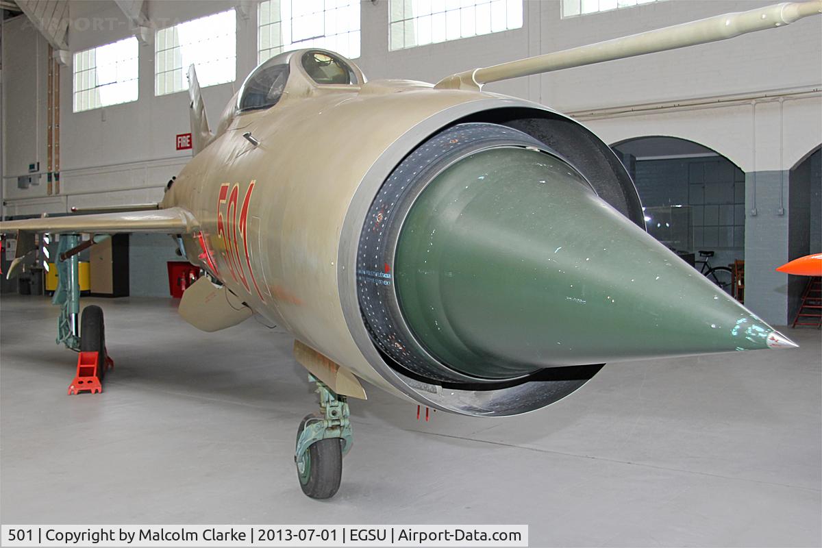 501, 1964 Mikoyan-Gurevich MiG-21PF C/N 760501, Mikoyan-Gurevich MiG-21PF at The Imperial War Museum, Duxford Airfield. July 1st 2013.