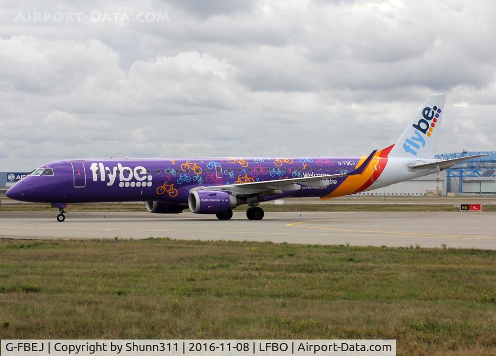 G-FBEJ, 2007 Embraer 195LR (ERJ-190-200LR) C/N 19000155, Taxiing to the Terminal in special 'Welcome to Yorkshire' c/s