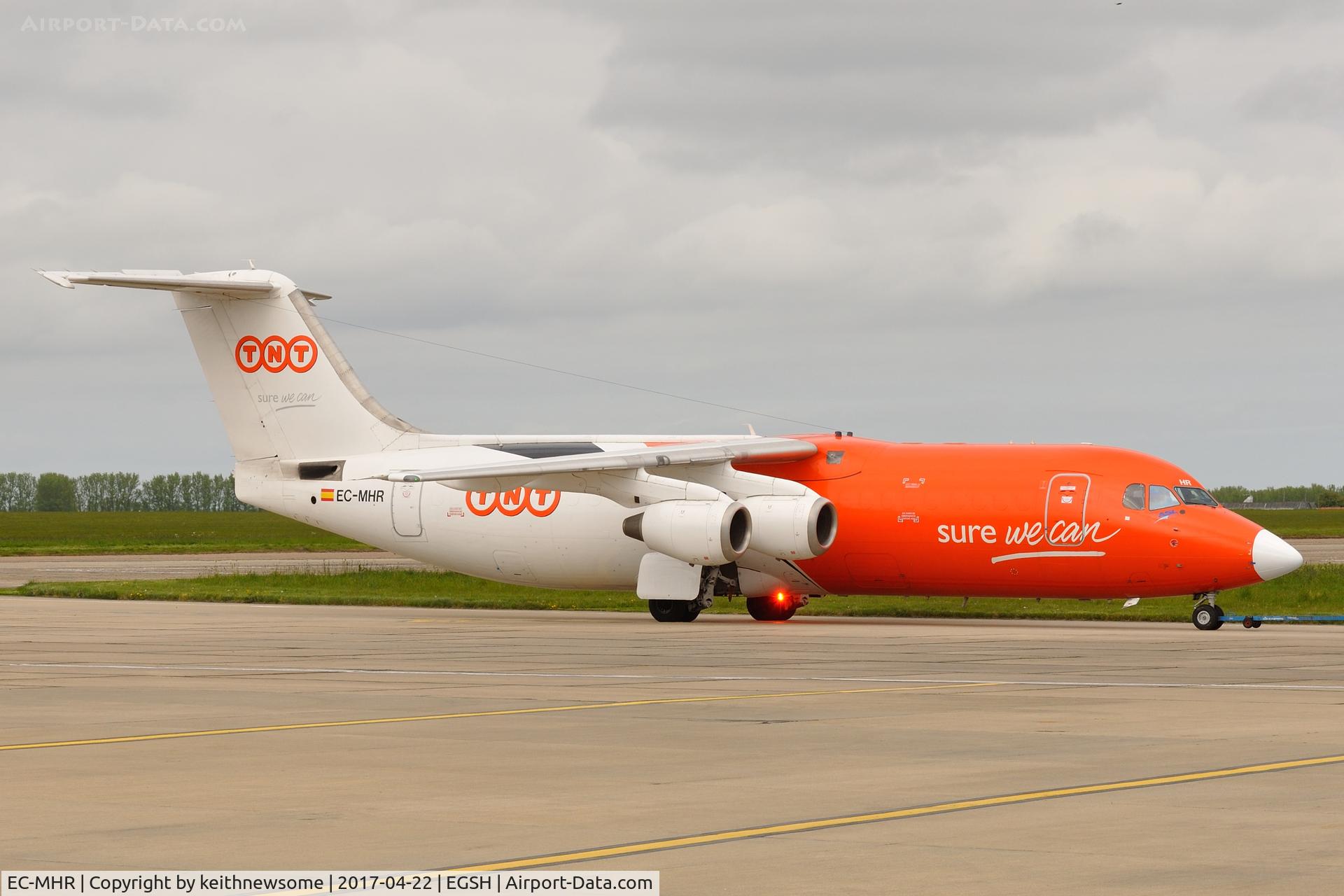 EC-MHR, 1990 British Aerospace BAe.146-300 C/N E3166, Returning from engine runs.