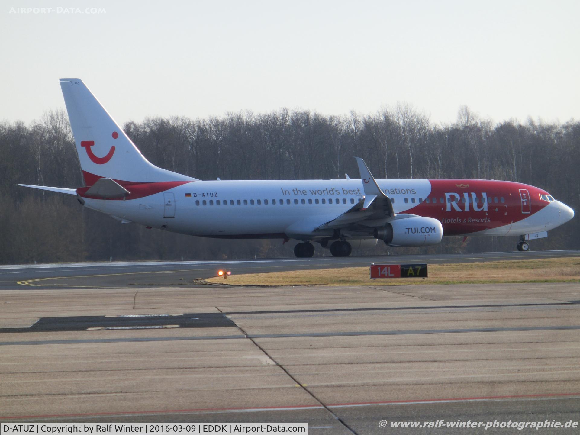 D-ATUZ, 2007 Boeing 737-8K5 C/N 34691, Boeing 737-8K5(W) - X3 TUI TUIfly 'RIU Hotels & Resorts' - 34691 - D-ATUZ - 09.03.2016 - CGN