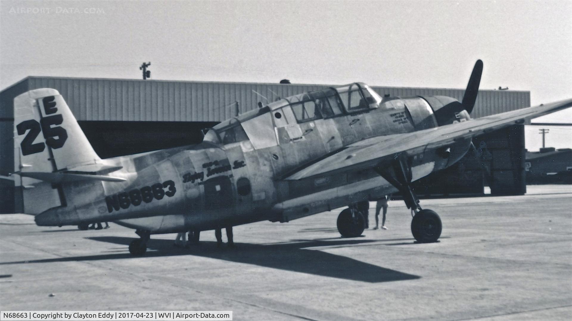 N68663, General Motors (Grumman) TBM-3 Avenger C/N 53334/3396, Watsonville Airport California 1970.