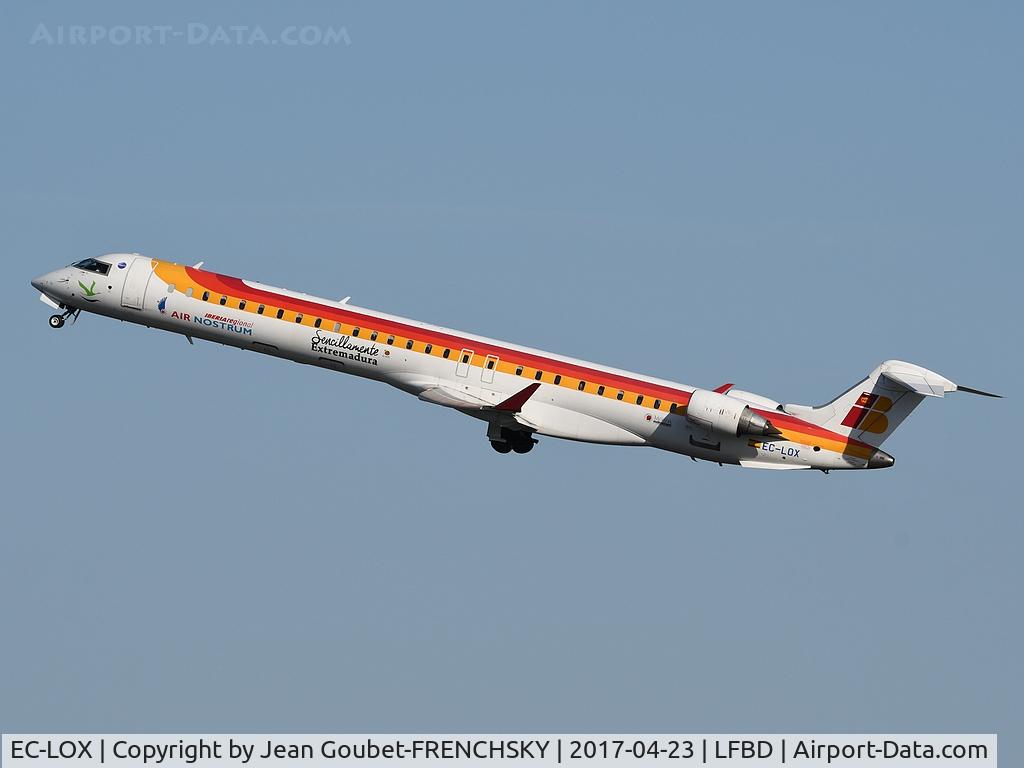 EC-LOX, 2011 Bombardier CRJ-1000ER NG (CL-600-2E25) C/N 19020, IB8555 to Madrid take off runway 05