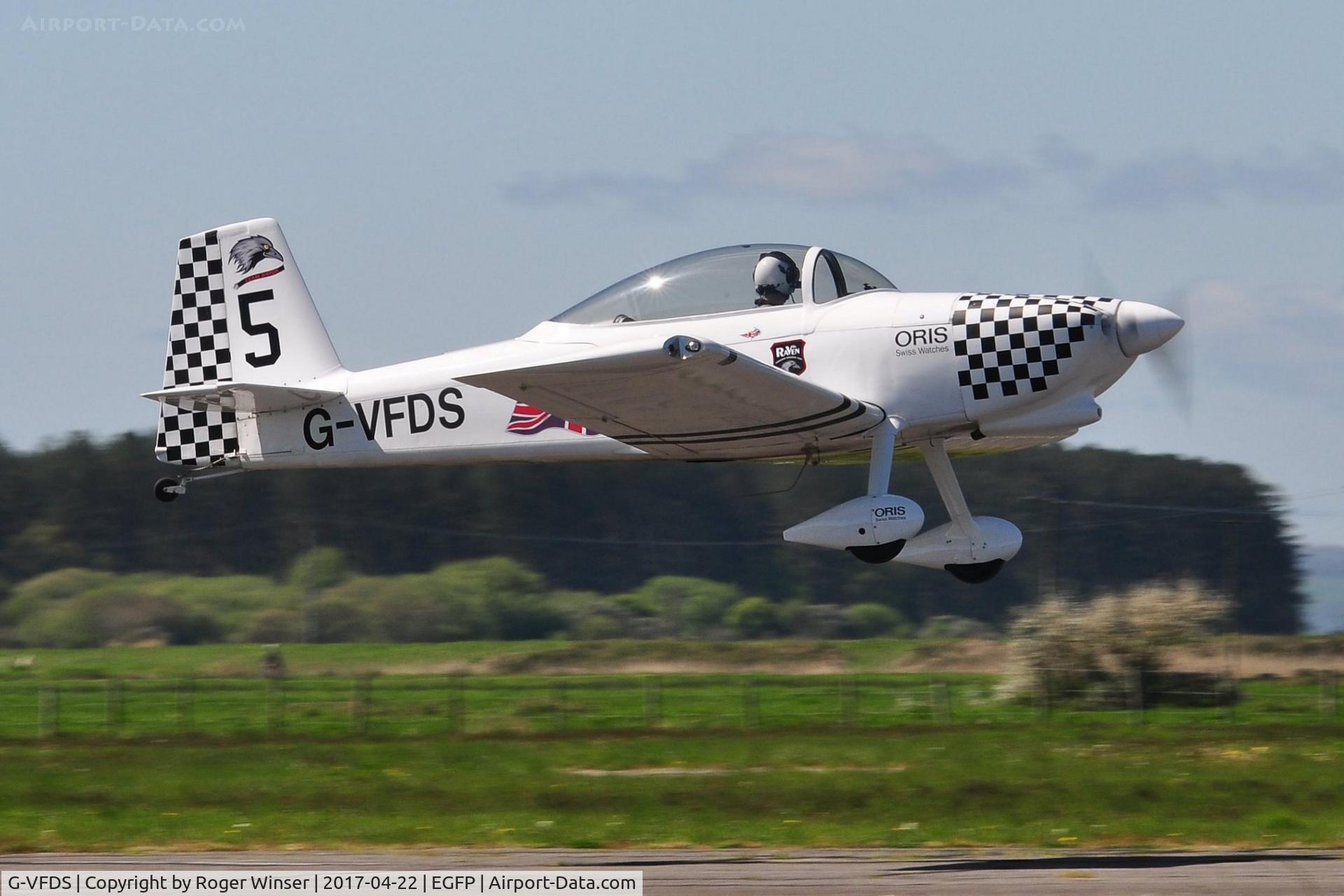 G-VFDS, 2012 Vans RV-8 C/N PFA 303-14637, Raven 5 departing Runway 04 for a Team Raven 6-ship formation change practice session.