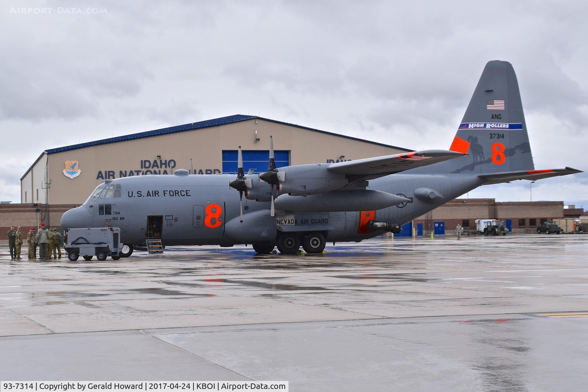 93-7314, 1993 Lockheed C-130H-30 Hercules C/N 382-5380, From the 152nd AW, Nevada ANG at BOI for training on the MAFFS at NIFC.