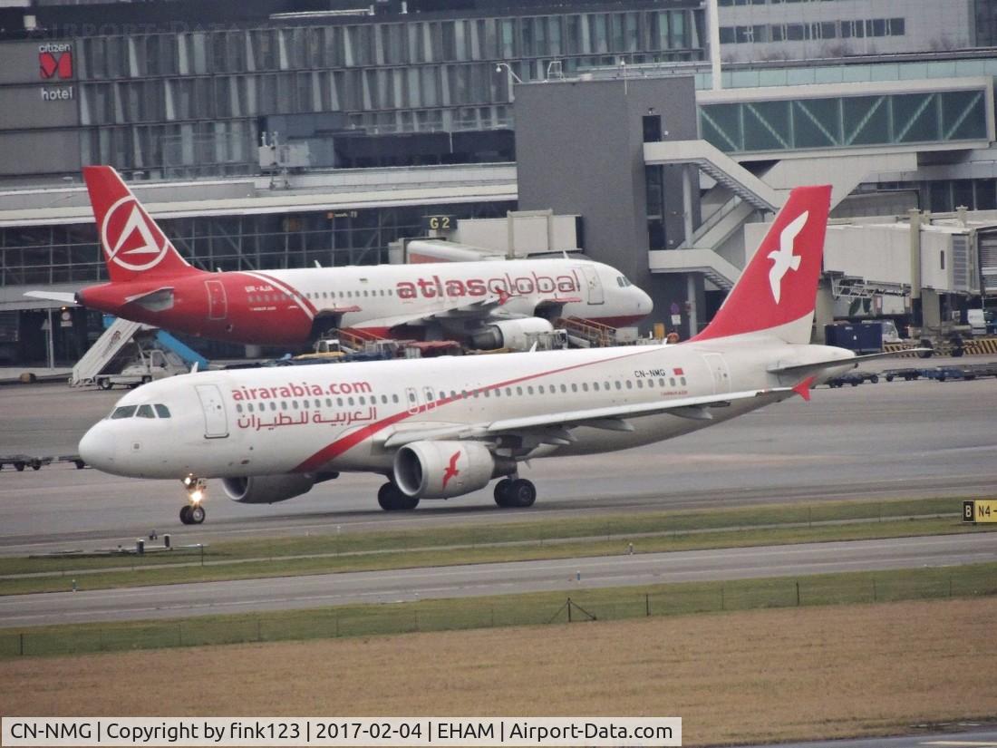 CN-NMG, 2011 Airbus A320-214 C/N 4568, AIR ARABIA taxing to the gate