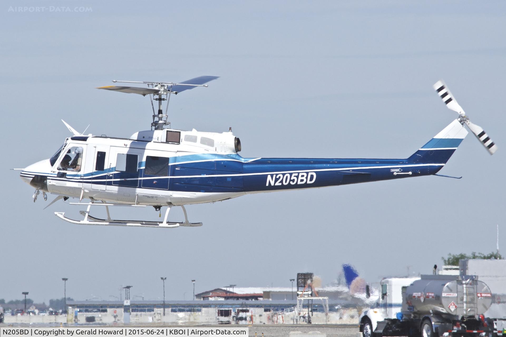 N205BD, 1971 Bell 205A-1 C/N 30097, Departing BOI.