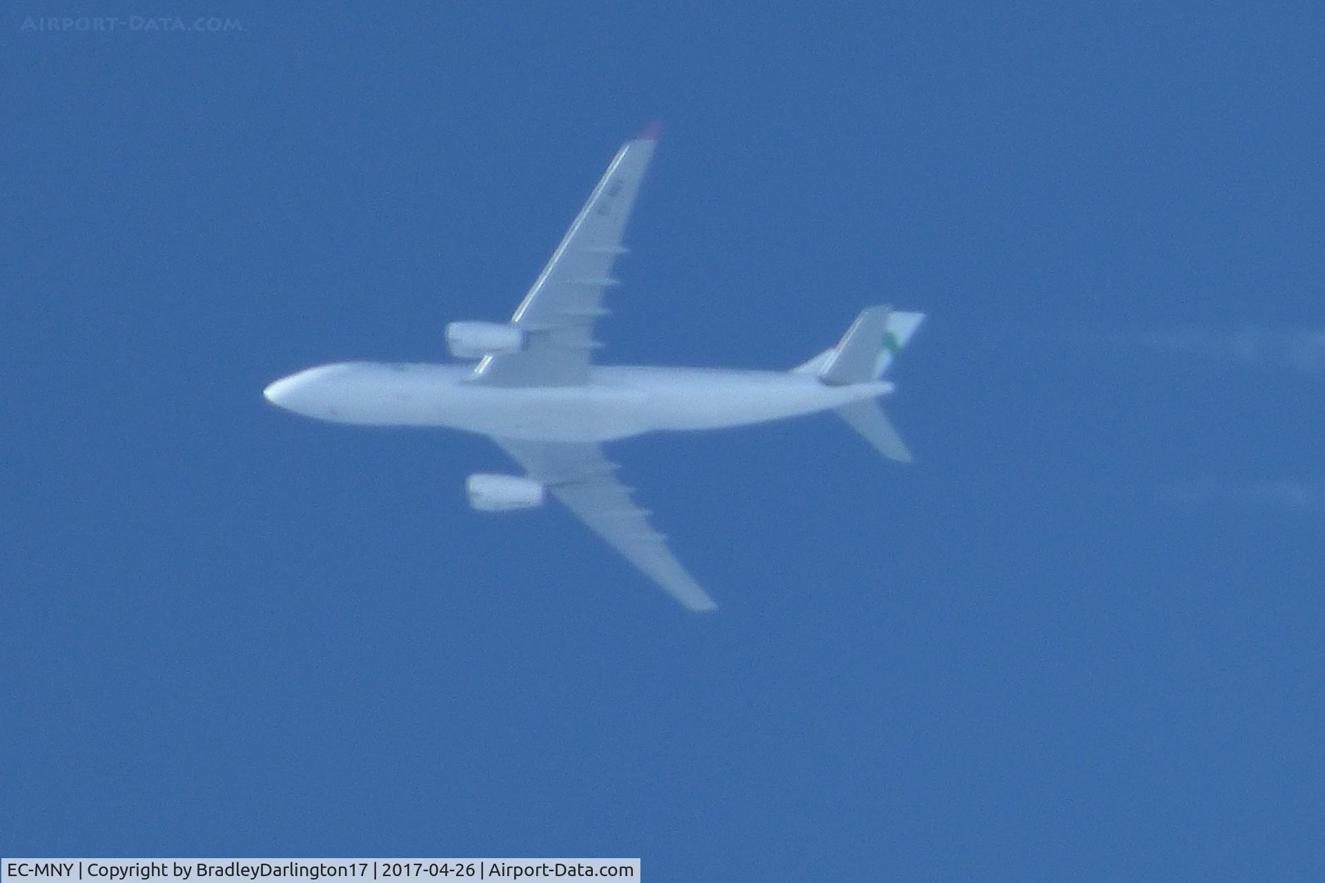 EC-MNY, 1999 Airbus A330-243 C/N 261, Wamos Air flying over plymouth