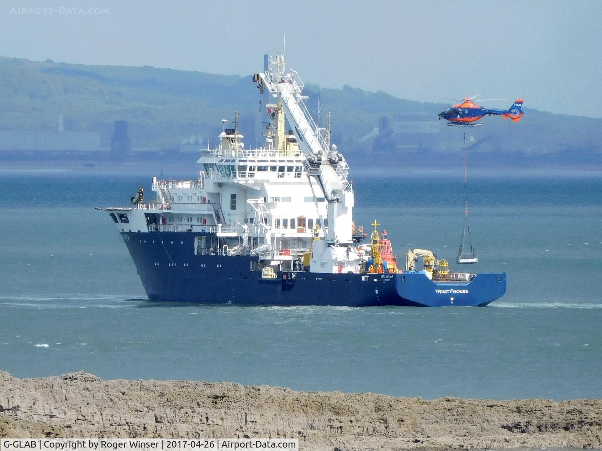G-GLAB, 2008 Eurocopter EC-135T-2+ C/N 0712, Off airport. Helicopter operated by PDG Helicopters lifting supplies from the THV Galatea to the Mumbles Lighthouse, Swansea, Wales , UK