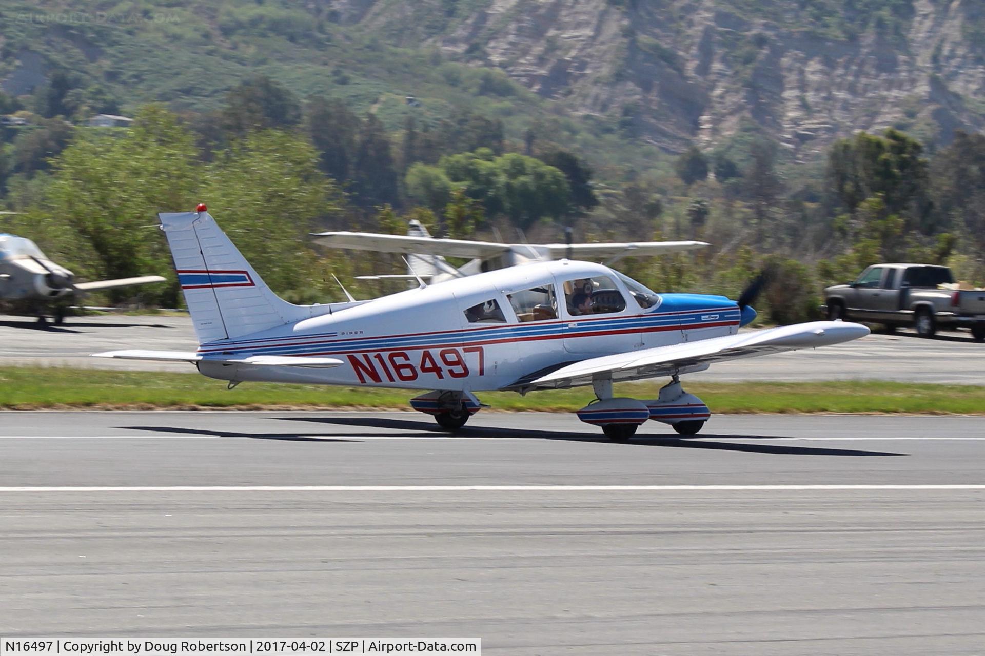 N16497, 1973 Piper PA-28-235 Cherokee Charger C/N 28-7310101, 1973 Piper PA-28-235 CHEROKEE CHARGER, Lycoming O-540-D4B5 235 Hp, landing roll Rwy 22, Young Eagles flight