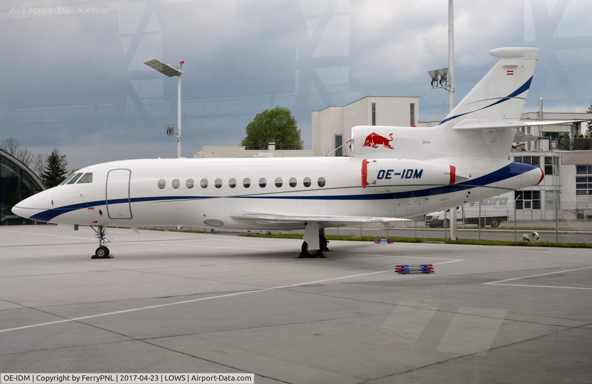 OE-IDM, Dassault Falcon 900EX C/N 51, Red Bull DA900 outside the Hangar 7 displays.