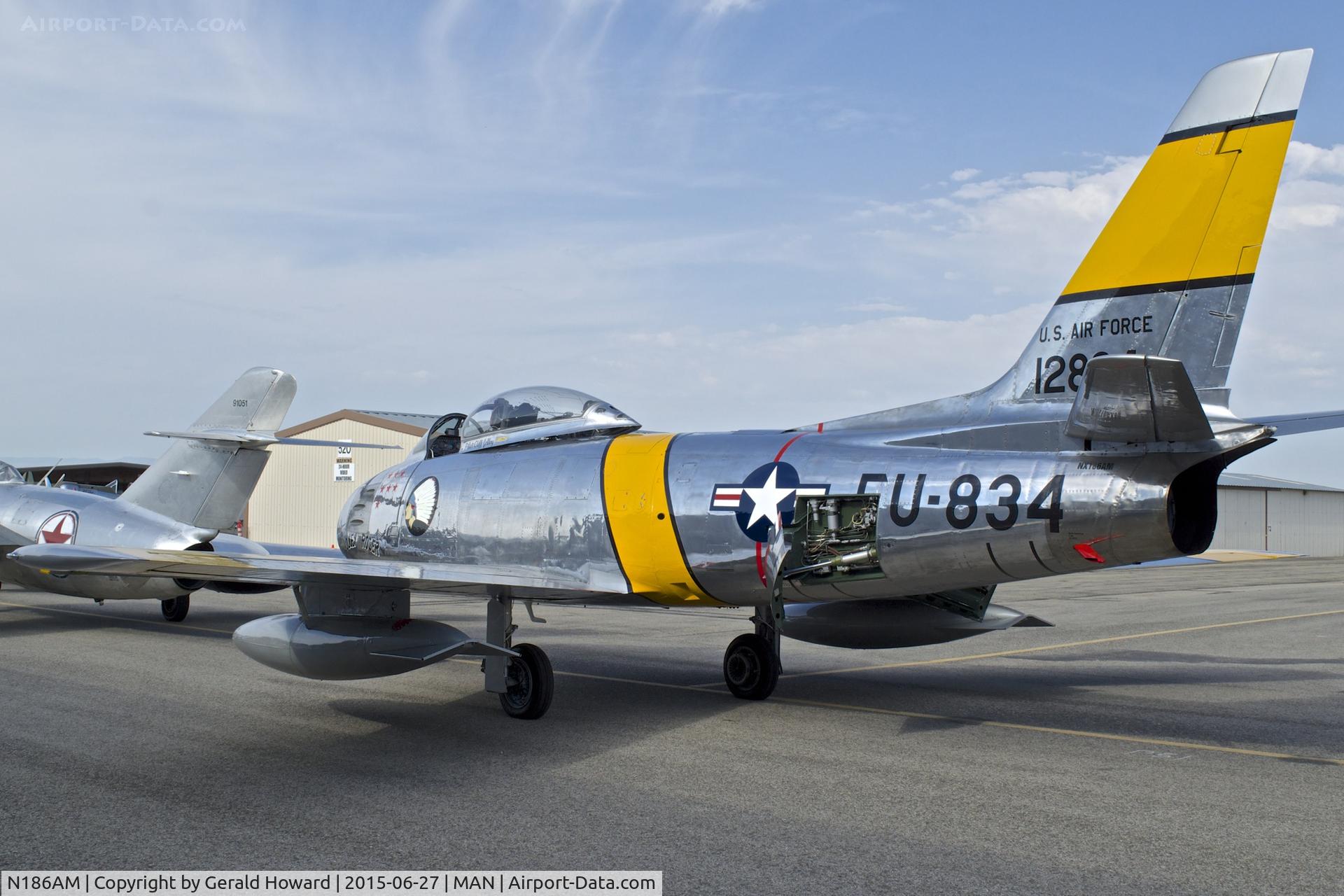 N186AM, 1952 North American F-86F Sabre C/N 191-708, On display during the air show in Nampa, Idaho.