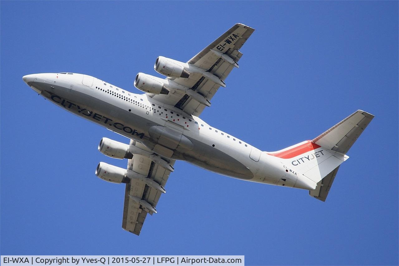 EI-WXA, 1997 British Aerospace Avro 146-RJ85A C/N E2310, British Aerospace RJ85A, Take off rwy 27L, Roissy Charles De Gaulle airport (LFPG-CDG)