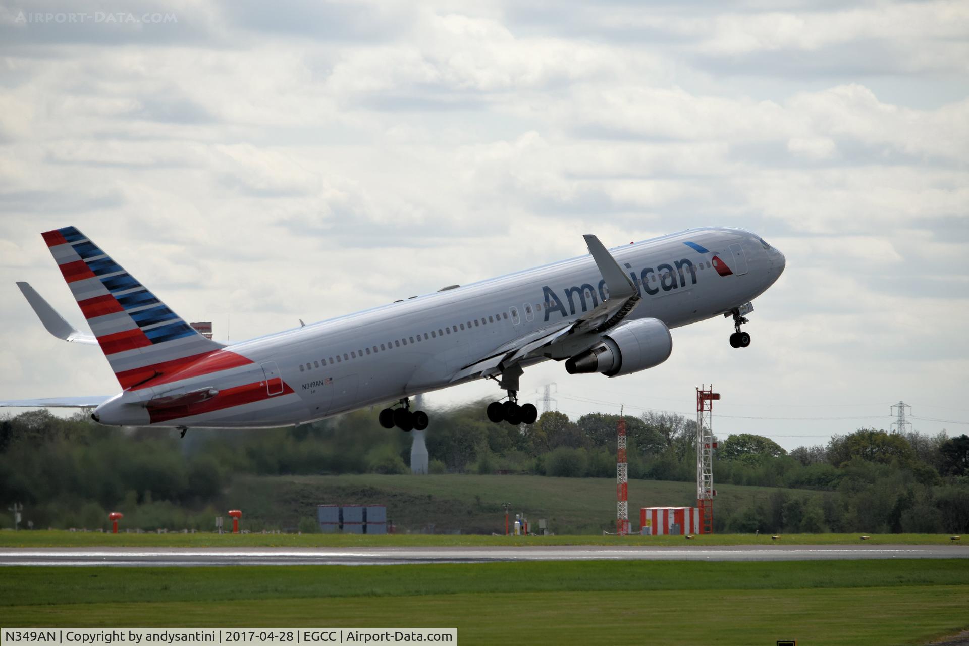 N349AN, 2003 Boeing 767-323 C/N 33088, just dept man egcc uk