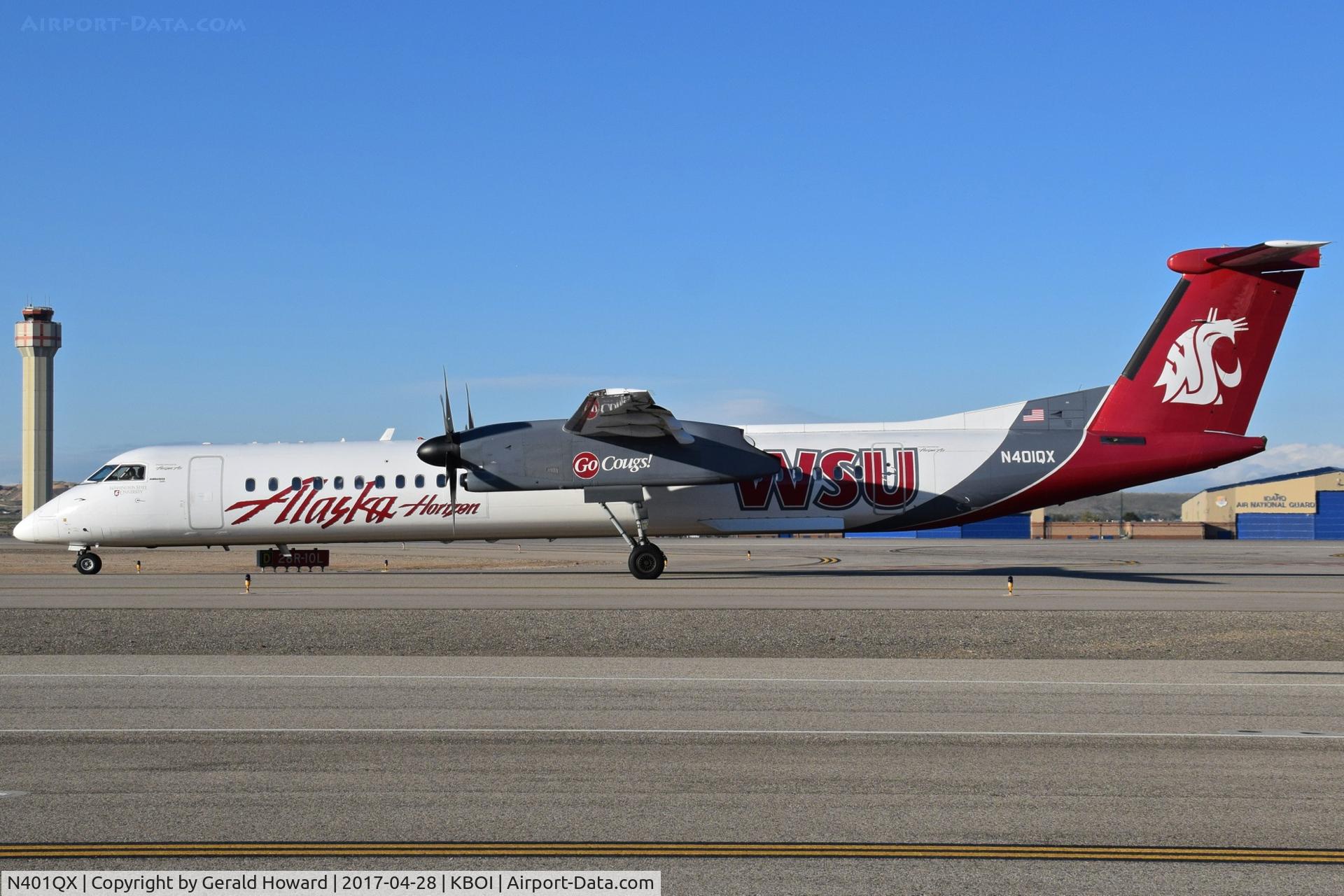 N401QX, 2001 De Havilland Canada DHC-8-402 Dash 8 C/N 4031, Taxiing on Alpha for RWY 28R.