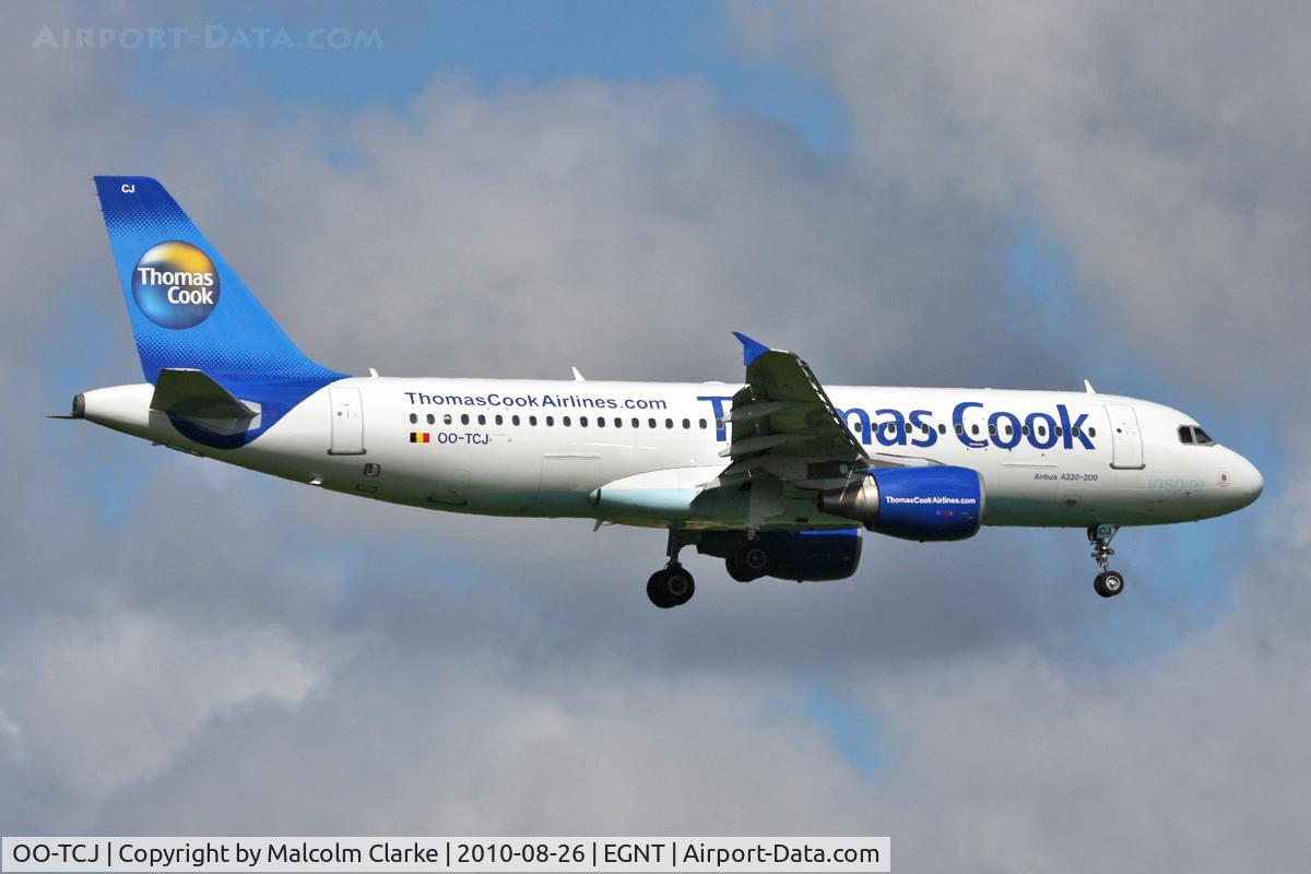 OO-TCJ, 2002 Airbus A320-214 C/N 1787, Airbus A320-214 on approach to 07 at Newcastle Airport UK. August 26th 2010.