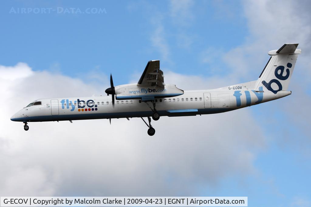 G-ECOV, 2000 De Havilland Canada DHC-8-402Q Dash 8 C/N 4033, De Havilland Canada DHC-8-402Q Dash 8 on approach to 25 at Newcastle Airport. April 23rd 2009.