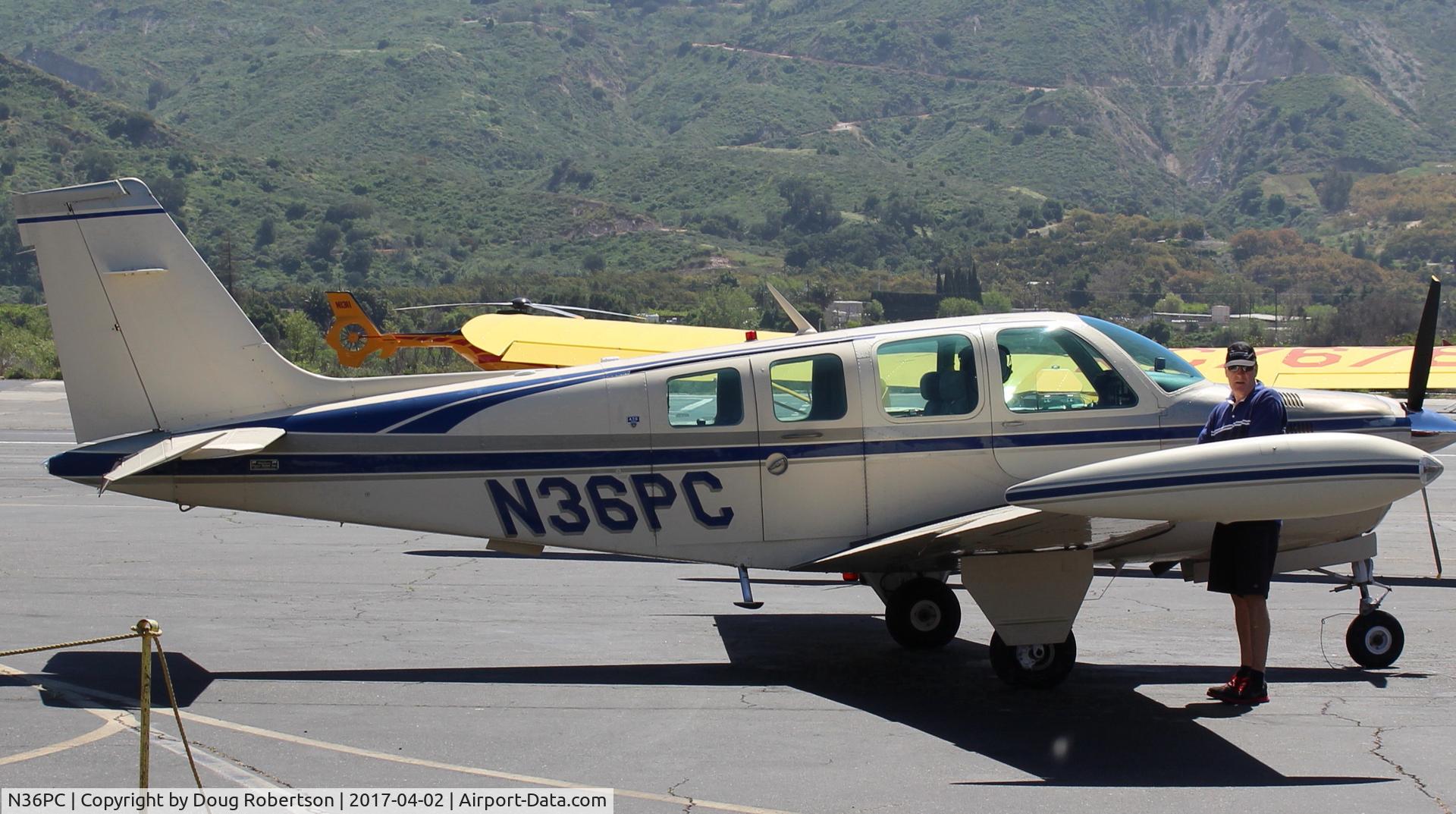 N36PC, 1979 Beech A36 Bonanza 36 C/N E-1528, 1979 Beech A36 BONANZA MACHEN TURBO conversion, Lycoming TIO-540-J 350 Hp, Machen made 40 A36 conversions, tip tanks, at SZP Fuel Dock. See other photos.