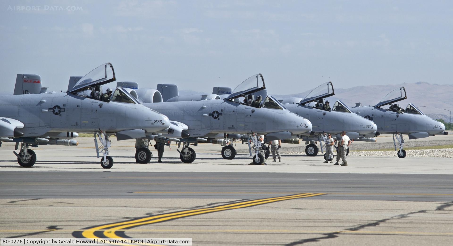 80-0276, 1980 Fairchild Republic A-10C Thunderbolt II C/N A10-0626, On the de arm pad with three other A-10Cs. 190th Fighter Sq., Idaho ANG.