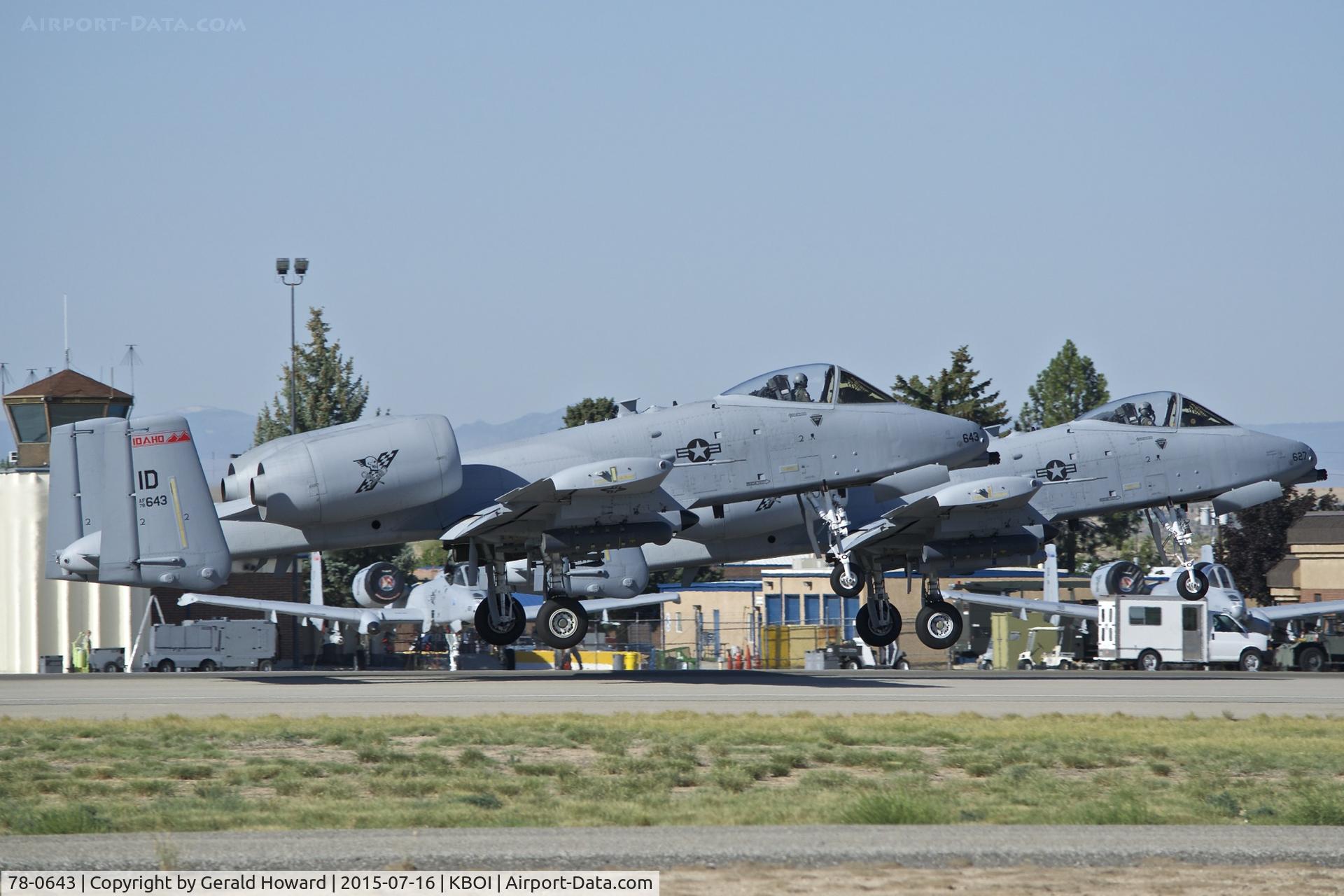78-0643, 1978 Fairchild Republic A-10C Thunderbolt II C/N A10-0263, Following 78-0627 on a formation take off. 190th Fighter Sq., Idaho ANG.