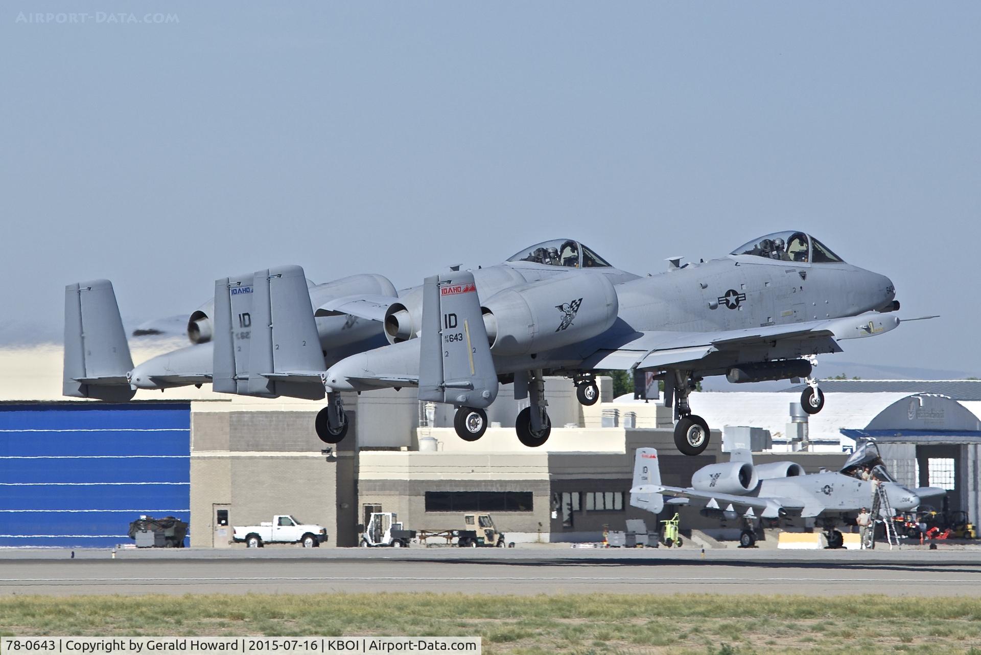 78-0643, 1978 Fairchild Republic A-10C Thunderbolt II C/N A10-0263, Following 78-0627 on a formation take off. 190th Fighter Sq., Idaho ANG.