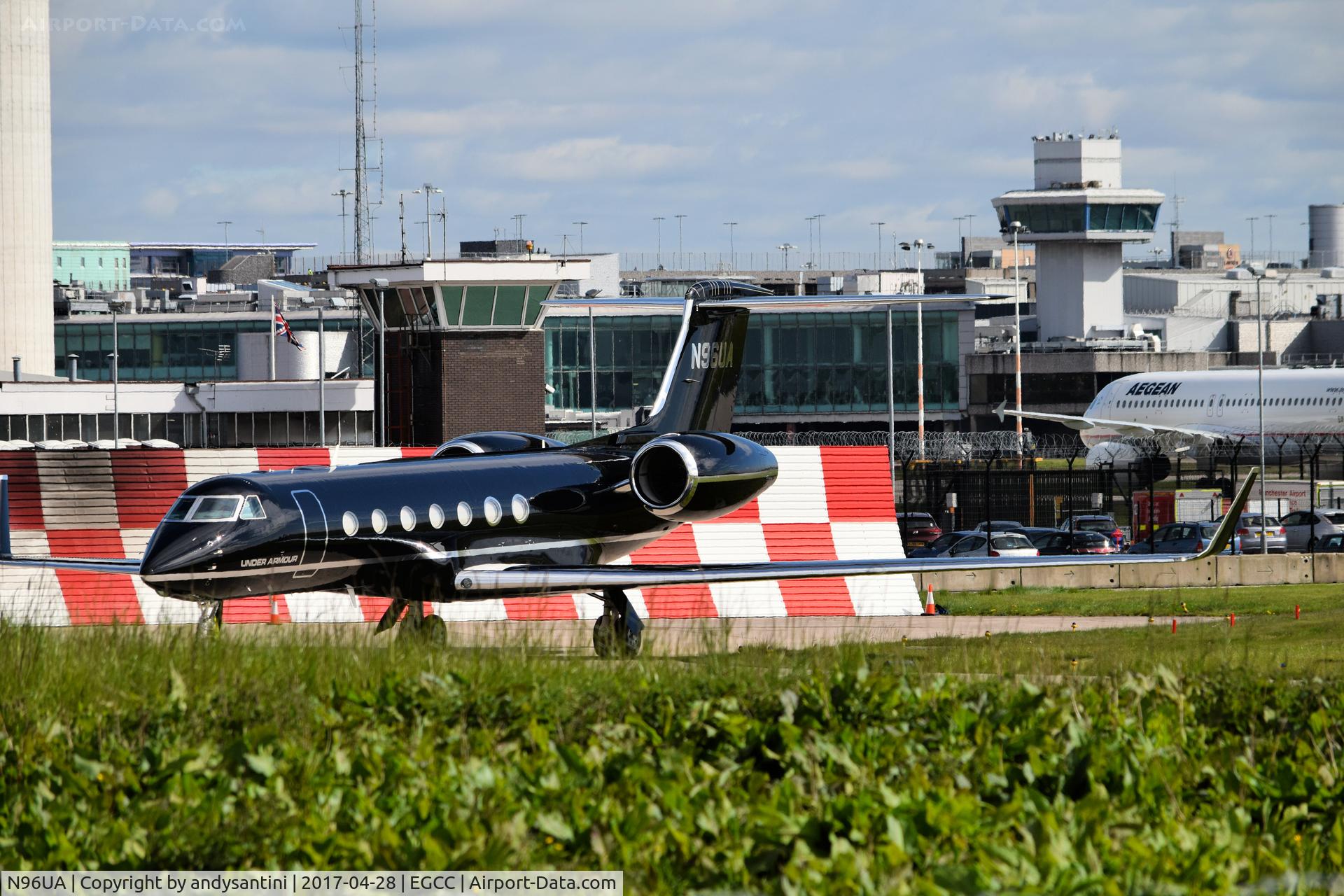 N96UA, Gulfstream Aerospace V-SP G550 C/N 5367, on the FBO ramp man egcc uk