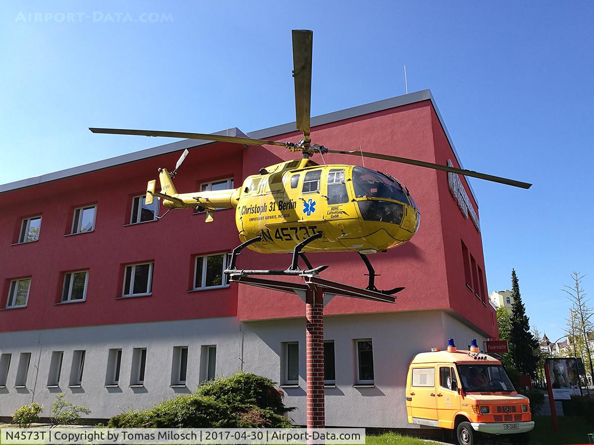 N4573T, MBB Bo-105S C/N S-672, Due to the Quadripartite Agreement on Berlin, no German aircraft were allowed to fly in Berlin. So this rescue helicopter “Christoph 31” was US-registered and only flown by US pilots from 1987 until 1992. Displayed at the Fire Service Museum in Berlin.