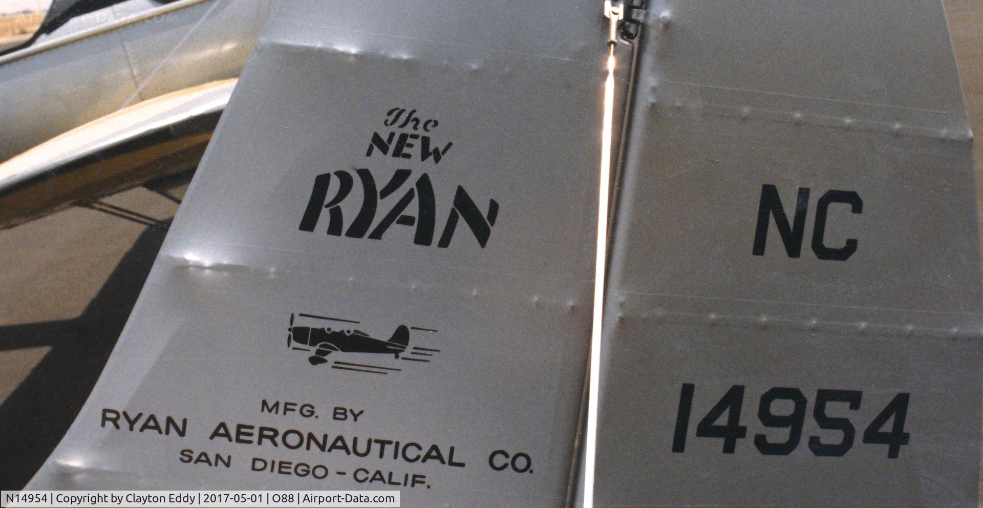 N14954, 1935 Ryan Aeronautical ST-A C/N 110, Old Rio Vista Airport in California 1980's?
