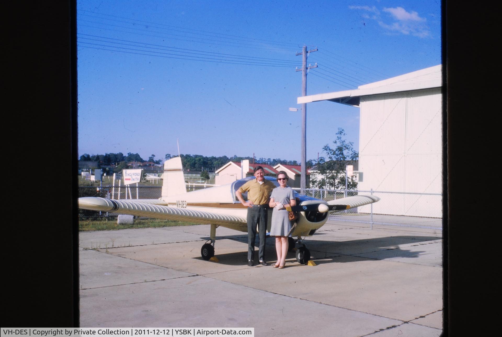 VH-DES, 1967 Thorp T-111 C/N 8, Owned by the late Geoff Sykes. In photo the late Roy Coburn and I think Meris Rudder (Geoff's second wife).