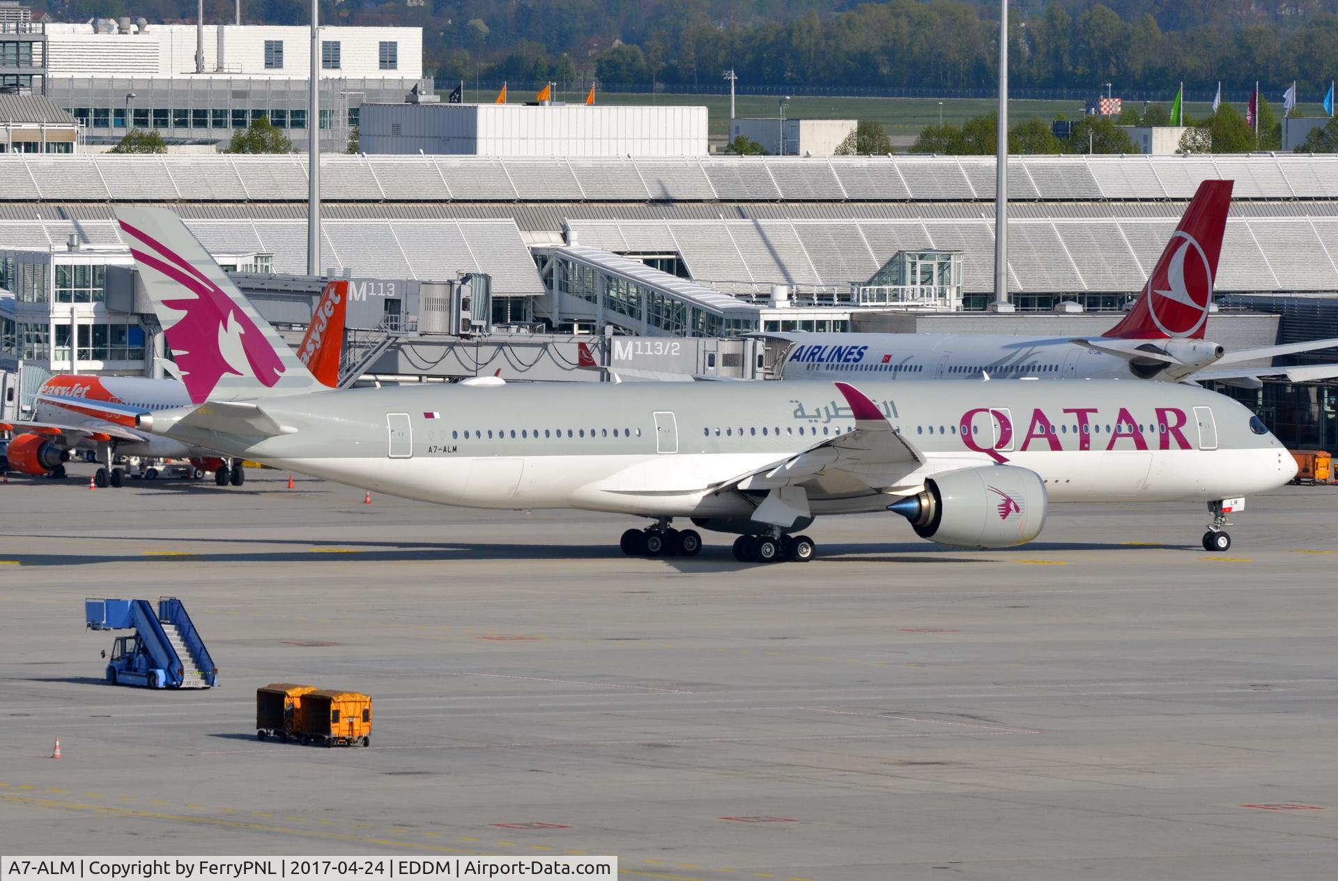 A7-ALM, 2016 Airbus A350-941 C/N 042, Qatar A359 pushed back in MUC.
