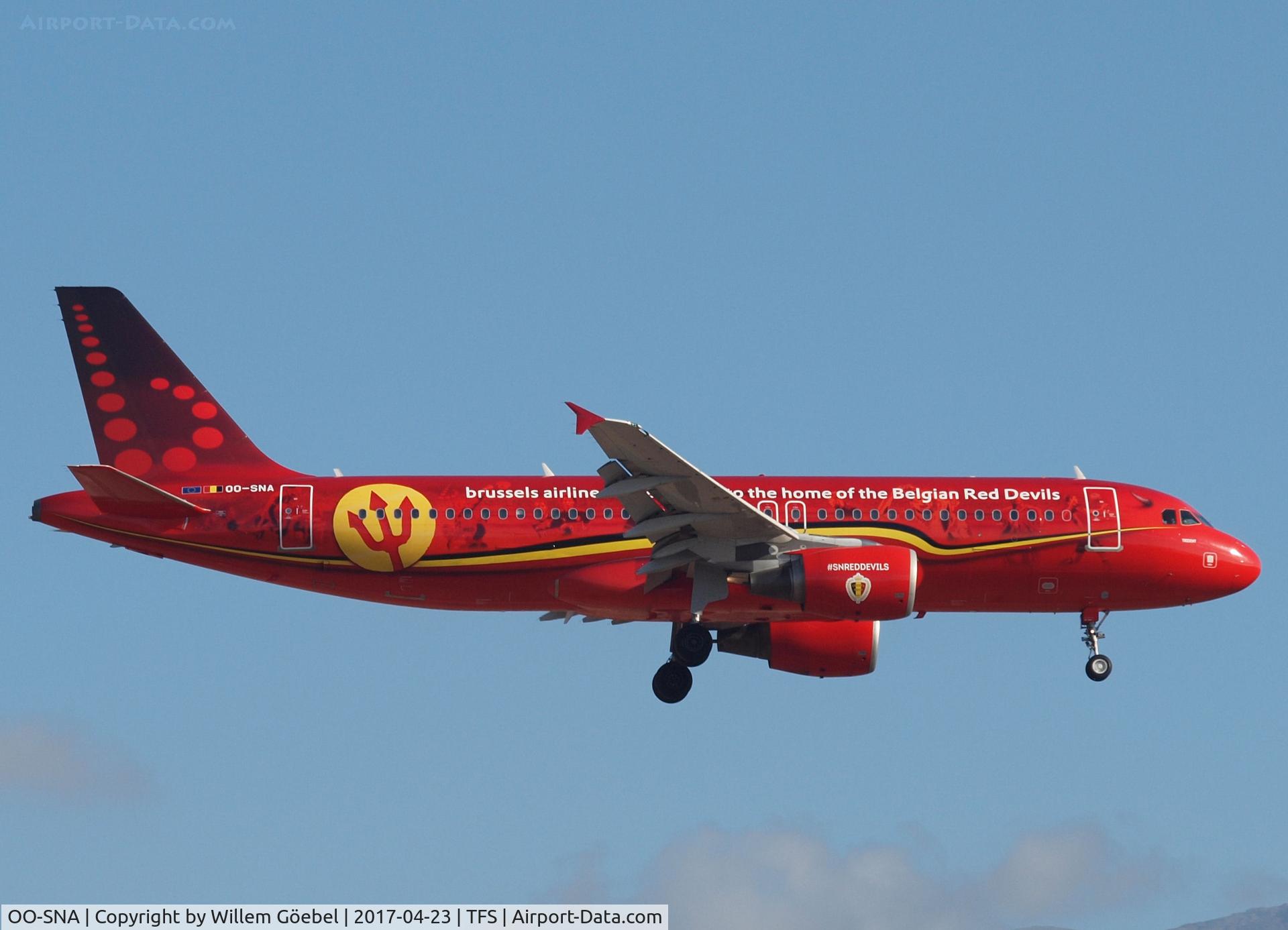 OO-SNA, 2001 Airbus A320-214 C/N 1441, Landing on airport TFS Tenerife