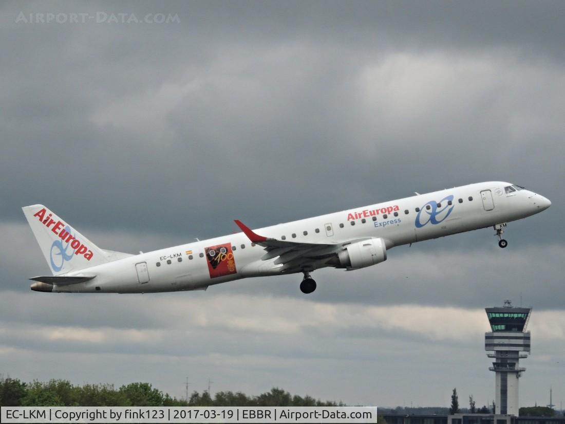 EC-LKM, 2011 Embraer 195LR (ERJ-190-200LR) C/N 19000425, AIR EUROPA WITH NICE STICKERS DEPARTING RUNWAY 07R