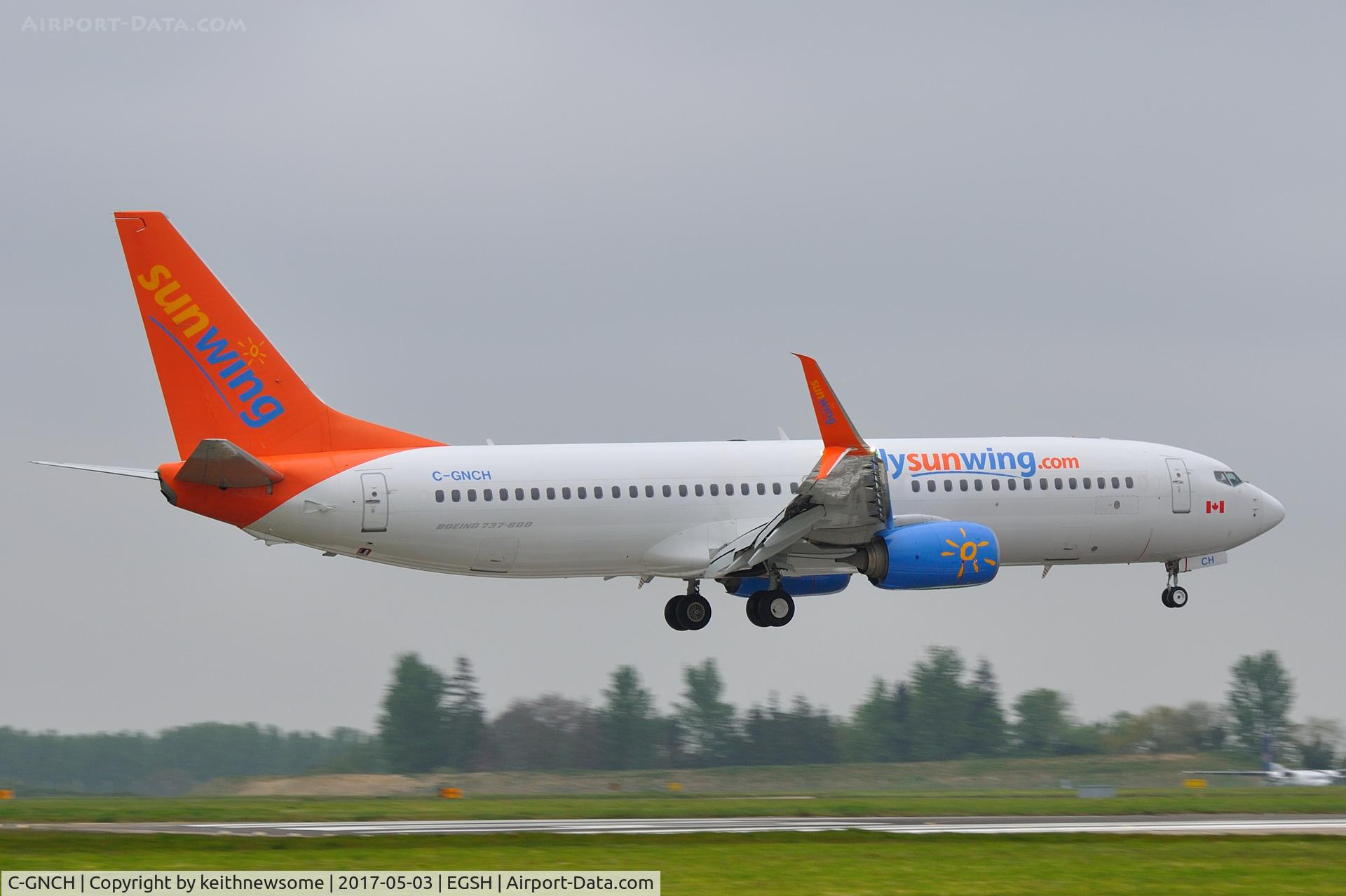 C-GNCH, 2014 Boeing 737-81D C/N 39438, Returning from first Norwich - Rhodes flight.