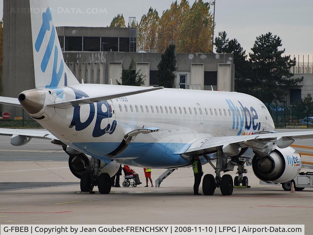 G-FBEB, 2006 Embraer 195LR (ERJ-190-200LR) C/N 19000057, Flybe at CDG T1 (now Kalstar Aviation PK-KDC, dd 09 May 2015 Adventure Borneo--runway excurs. 21 Dec. 2015-subst.damaged-RLG)