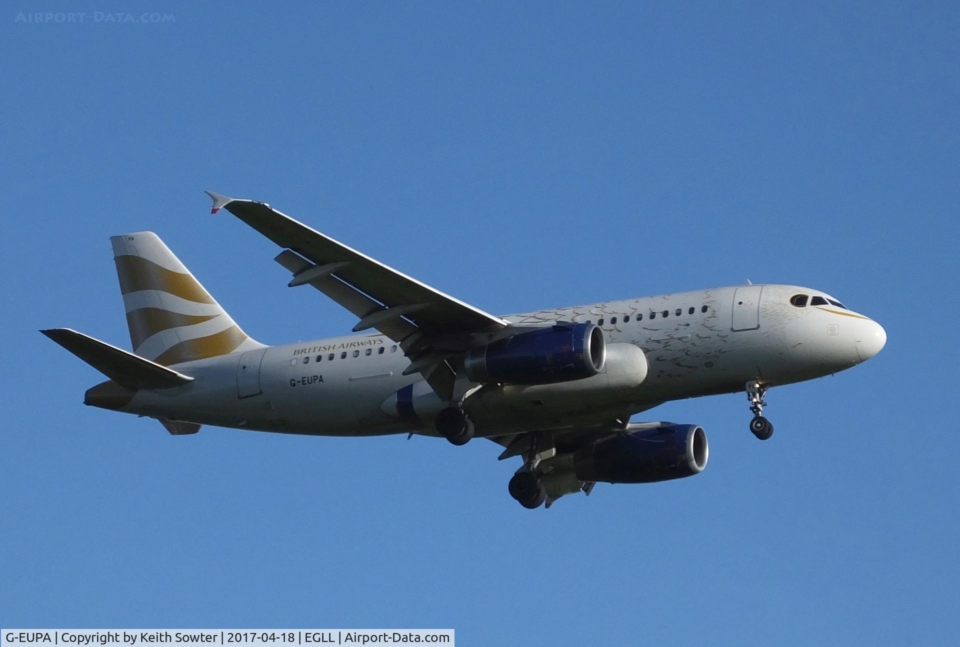 G-EUPA, 1999 Airbus A319-131 C/N 1082, Short finals to land 09L at Heathrow