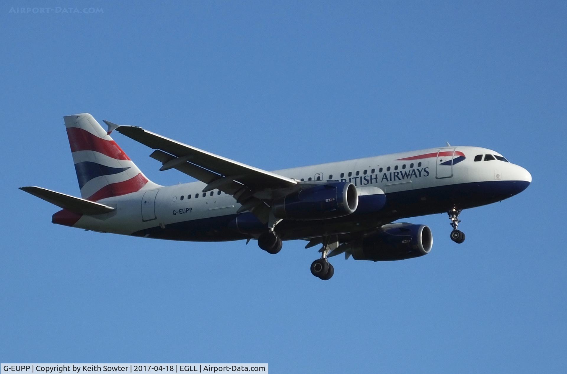 G-EUPP, 2000 Airbus A319-131 C/N 1295, Short finals to land 09L at Heathrow