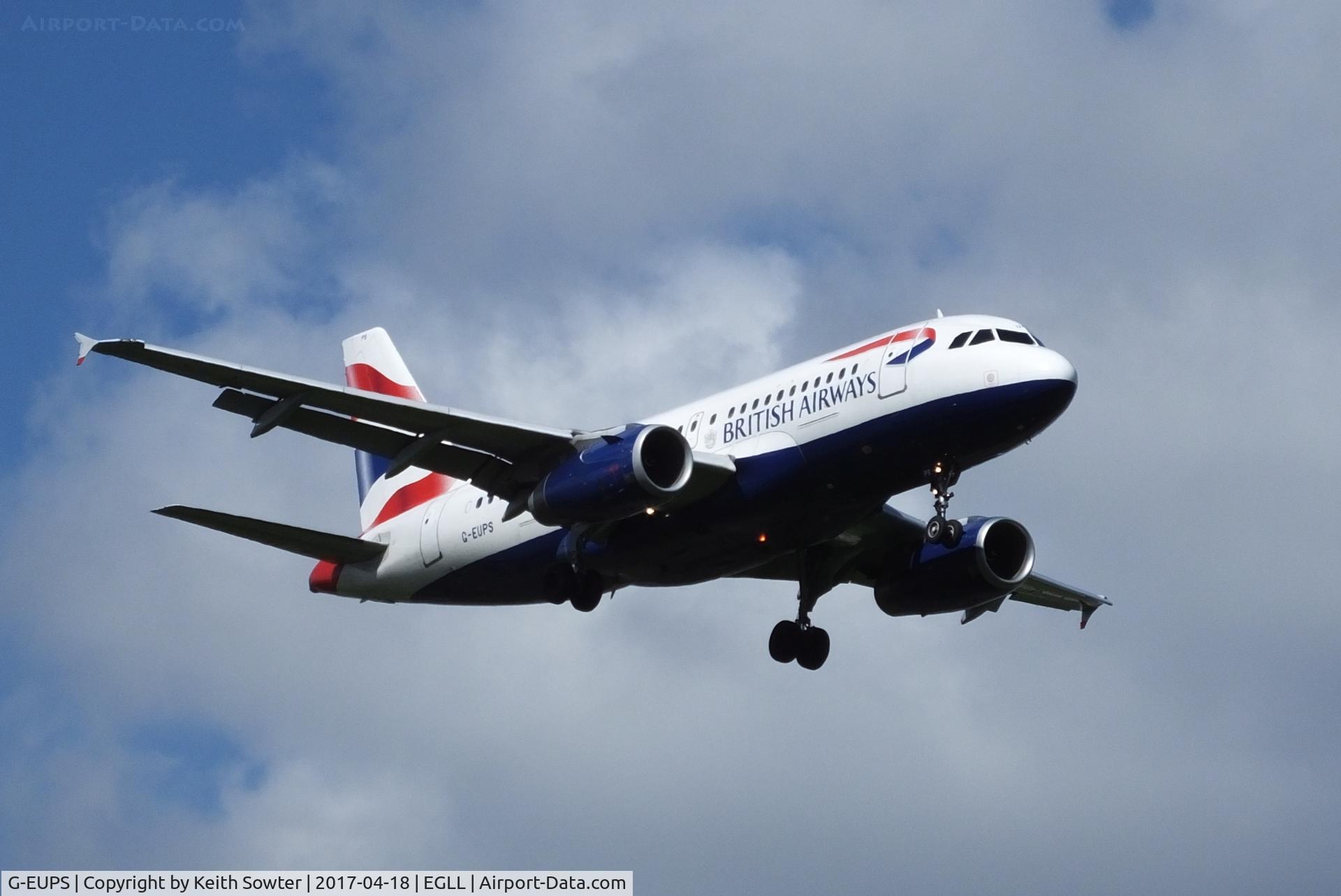 G-EUPS, 2000 Airbus A319-131 C/N 1338, Short finals to land 09L at Heathrow