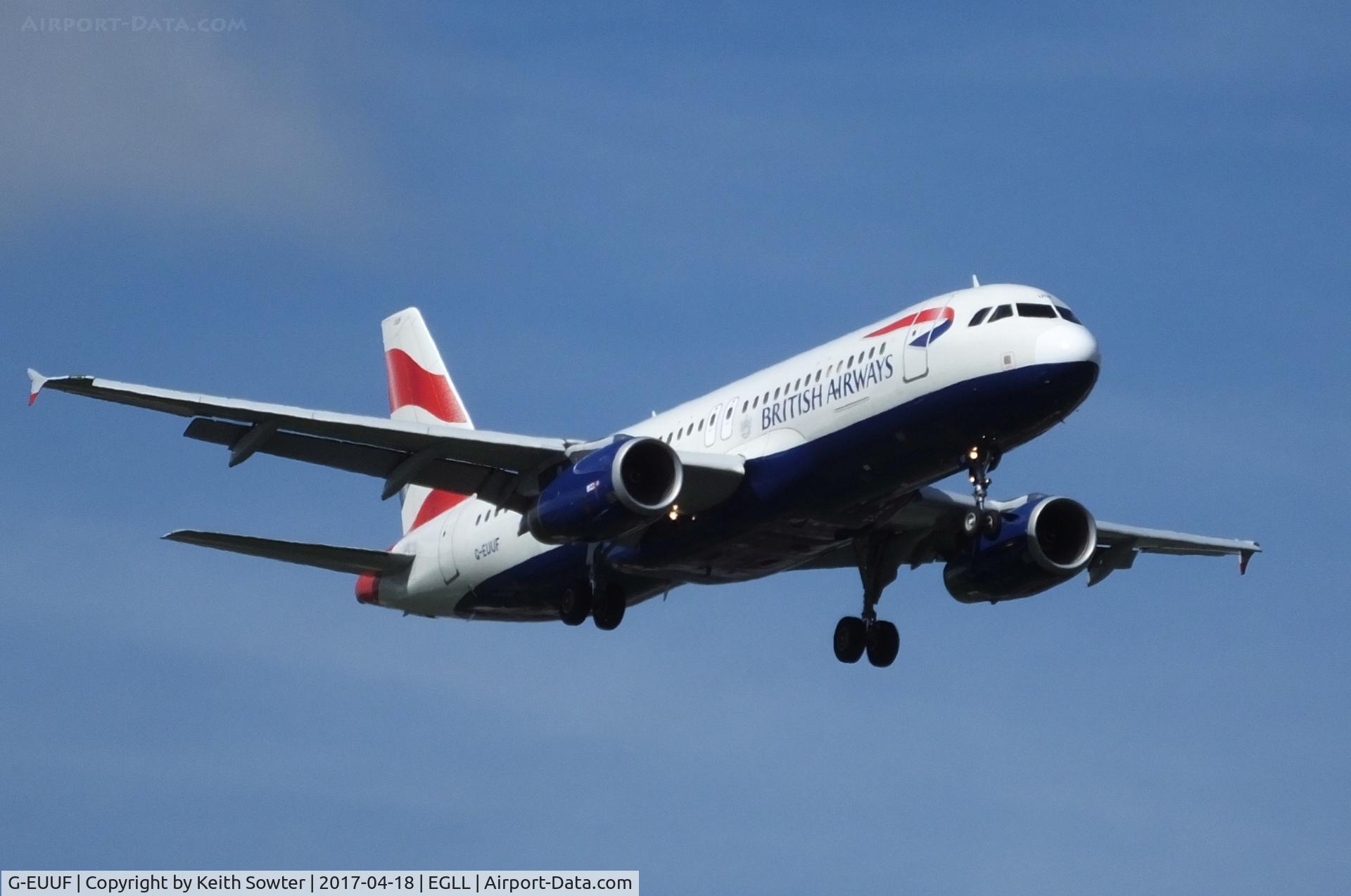 G-EUUF, 2002 Airbus A320-232 C/N 1814, Short finals to land on runway 09L at Heathrow