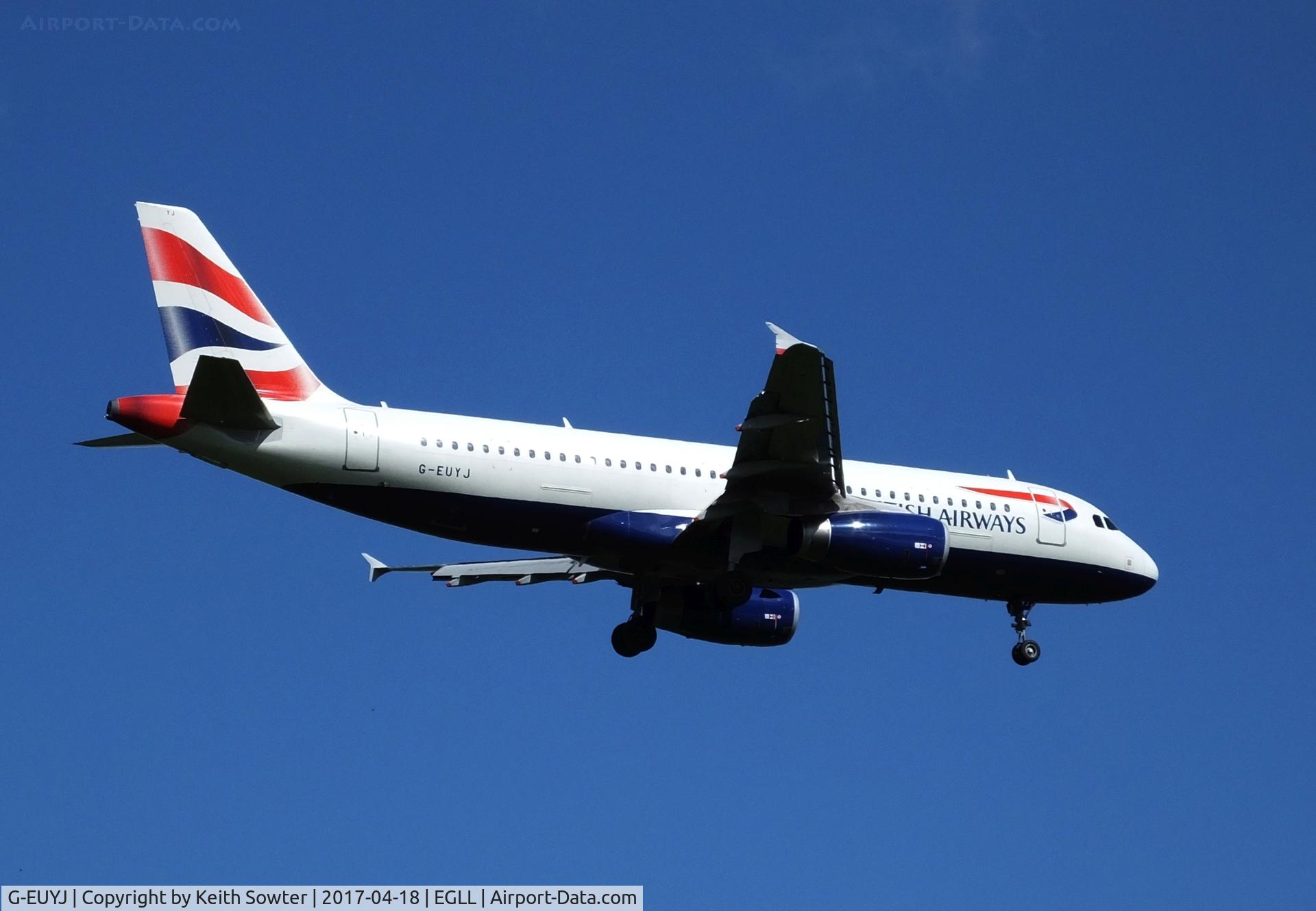 G-EUYJ, 2010 Airbus A320-232 C/N 4464, Short finals to land on runway 09L at Heathrow