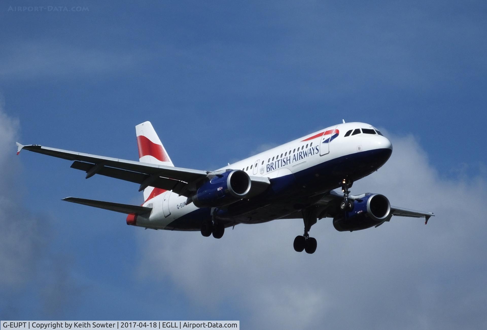 G-EUPT, 2000 Airbus A319-131 C/N 1380, Short finals to land on runway 09L at Heathrow