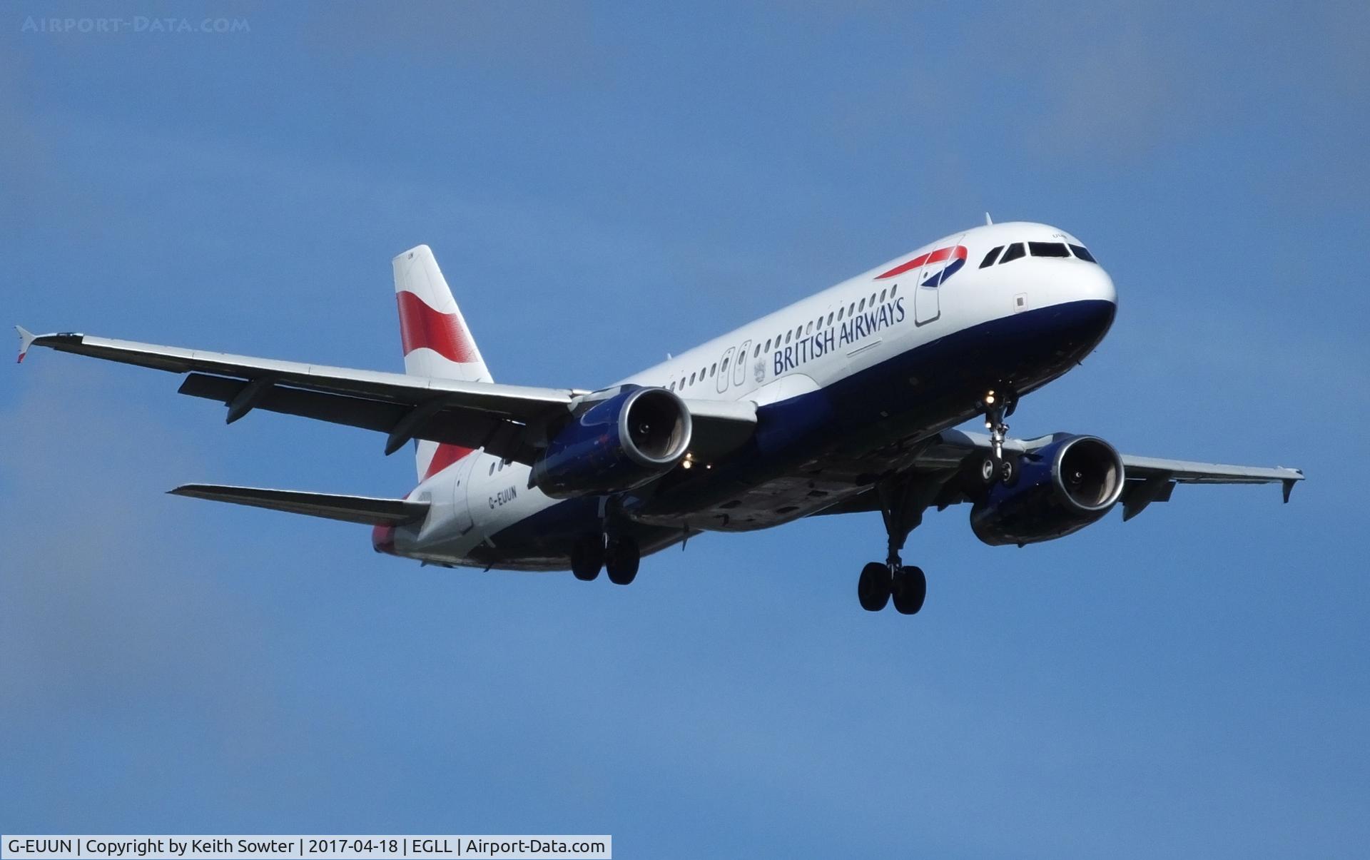 G-EUUN, 2003 Airbus A320-232 C/N 1910, Short finals to land on runway 09L at Heathrow