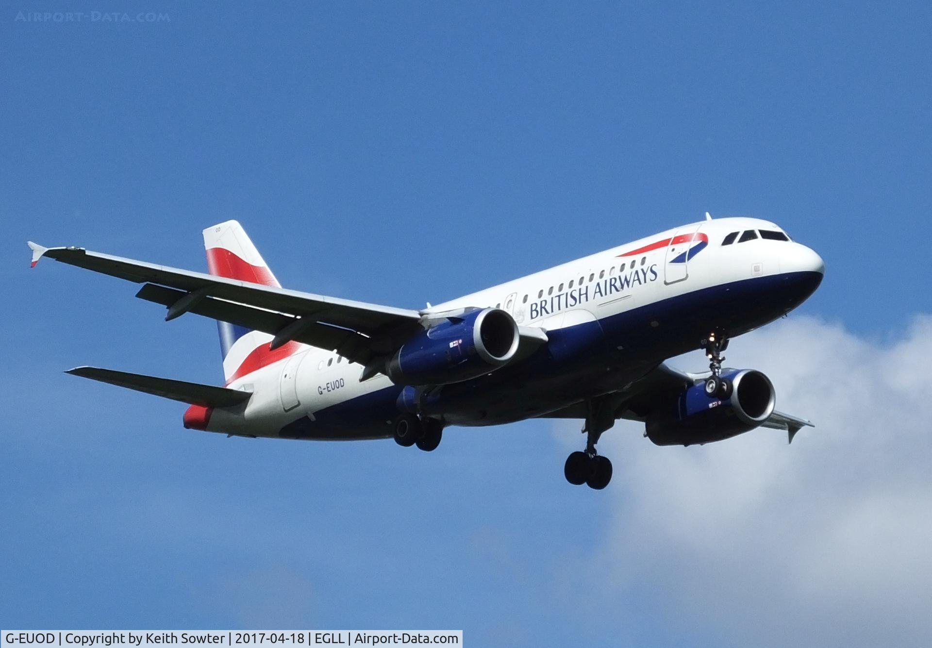 G-EUOD, 2001 Airbus A319-131 C/N 1558, Short finals to land on runway 09L at Heathrow