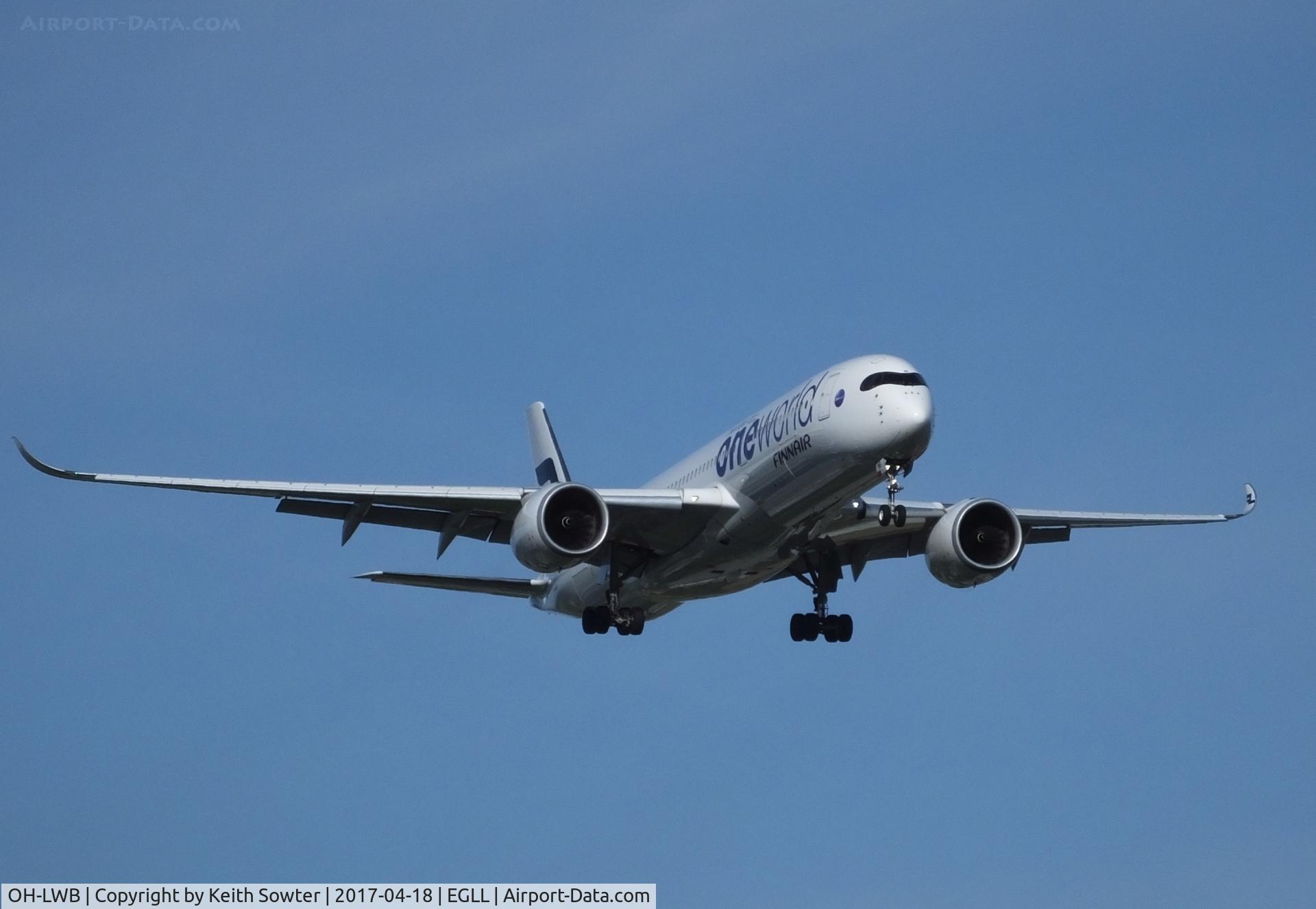 OH-LWB, 2015 Airbus A350-941 C/N 019, Short finals to land on runway 09L at Heathrow