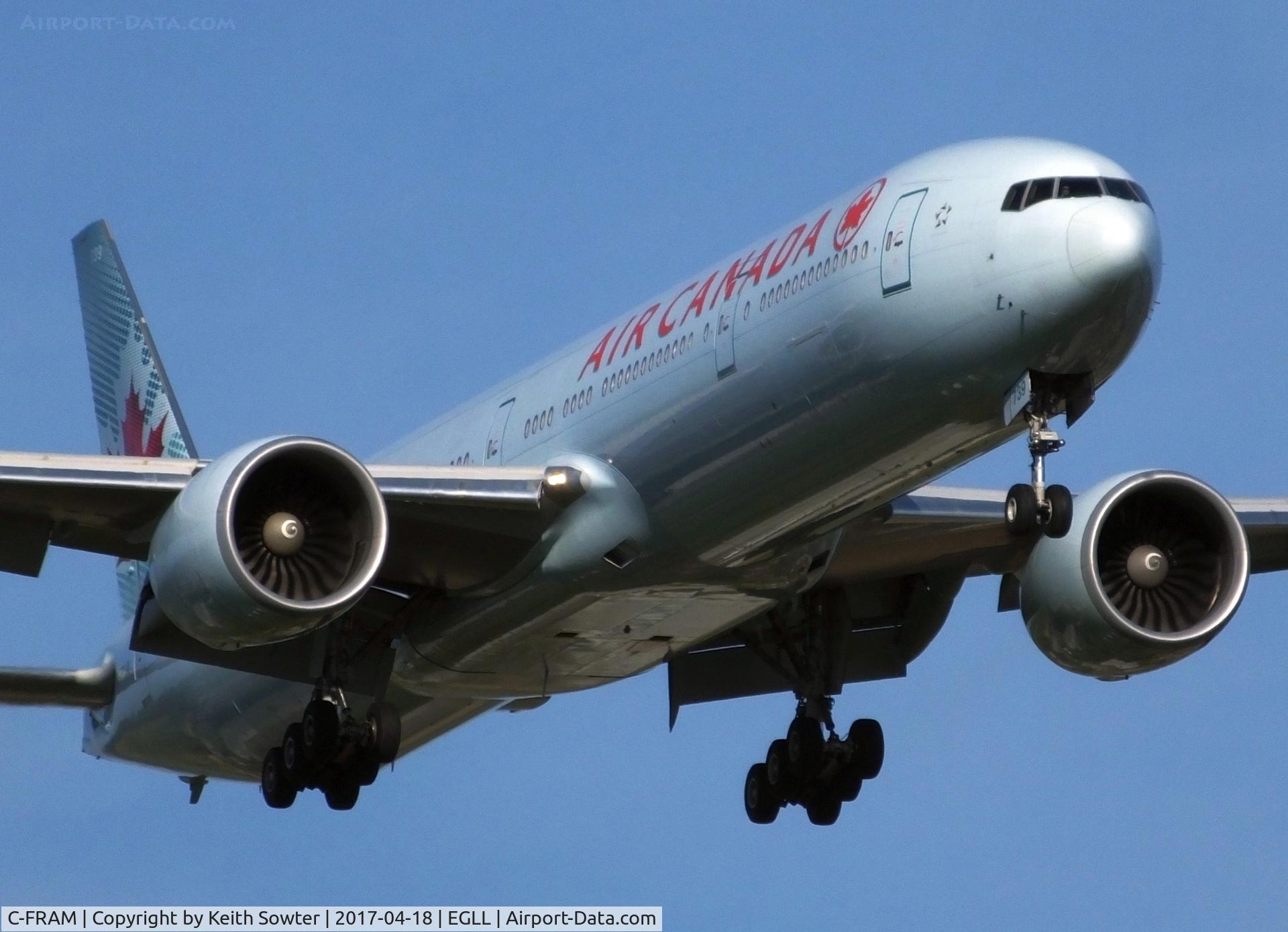 C-FRAM, 2008 Boeing 777-333/ER C/N 35250, Short finals to land on runway 09L at Heathrow