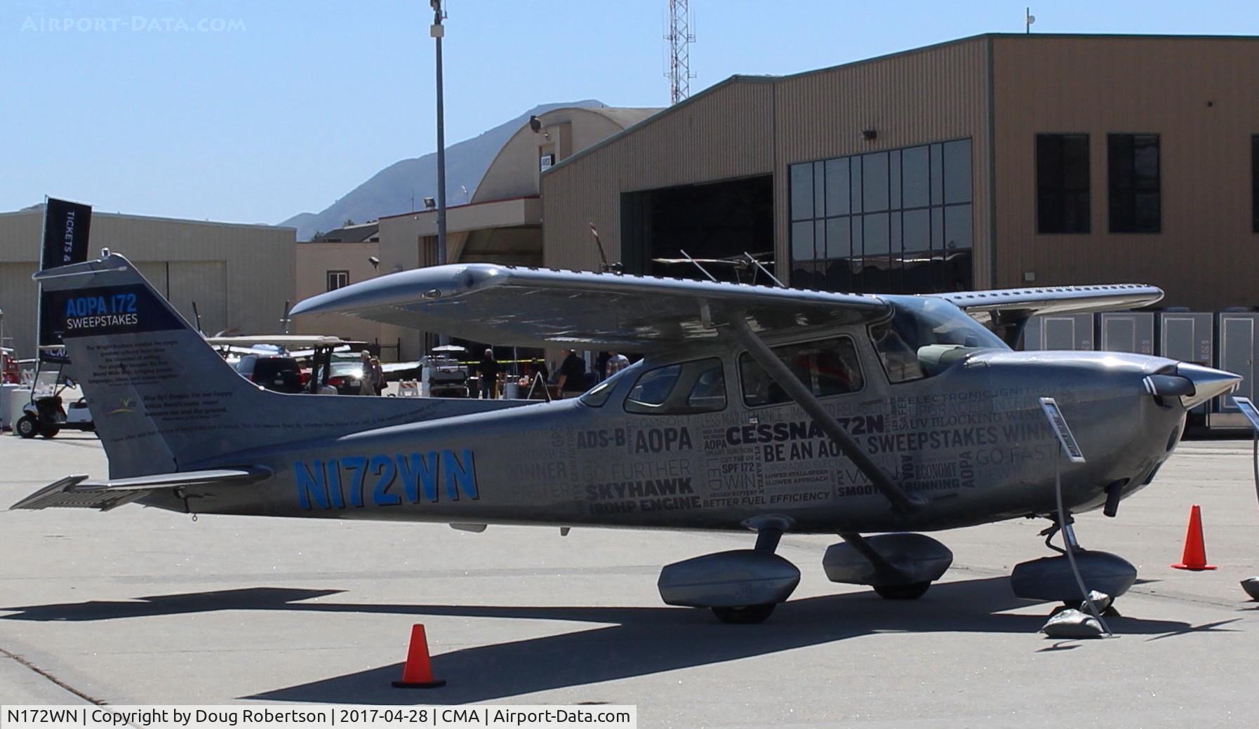 N172WN, 1978 Cessna 172N C/N 17270565, 1978 Cessna 172N SKYHAWK, Lycoming O-360-A4M 180 Hp, Experimental class registration. AOPA'S refurbished SWEEPSTAKES Give-away Aircraft to a lucky AOPA member. Display at AOPA FLY-IN at KCMA