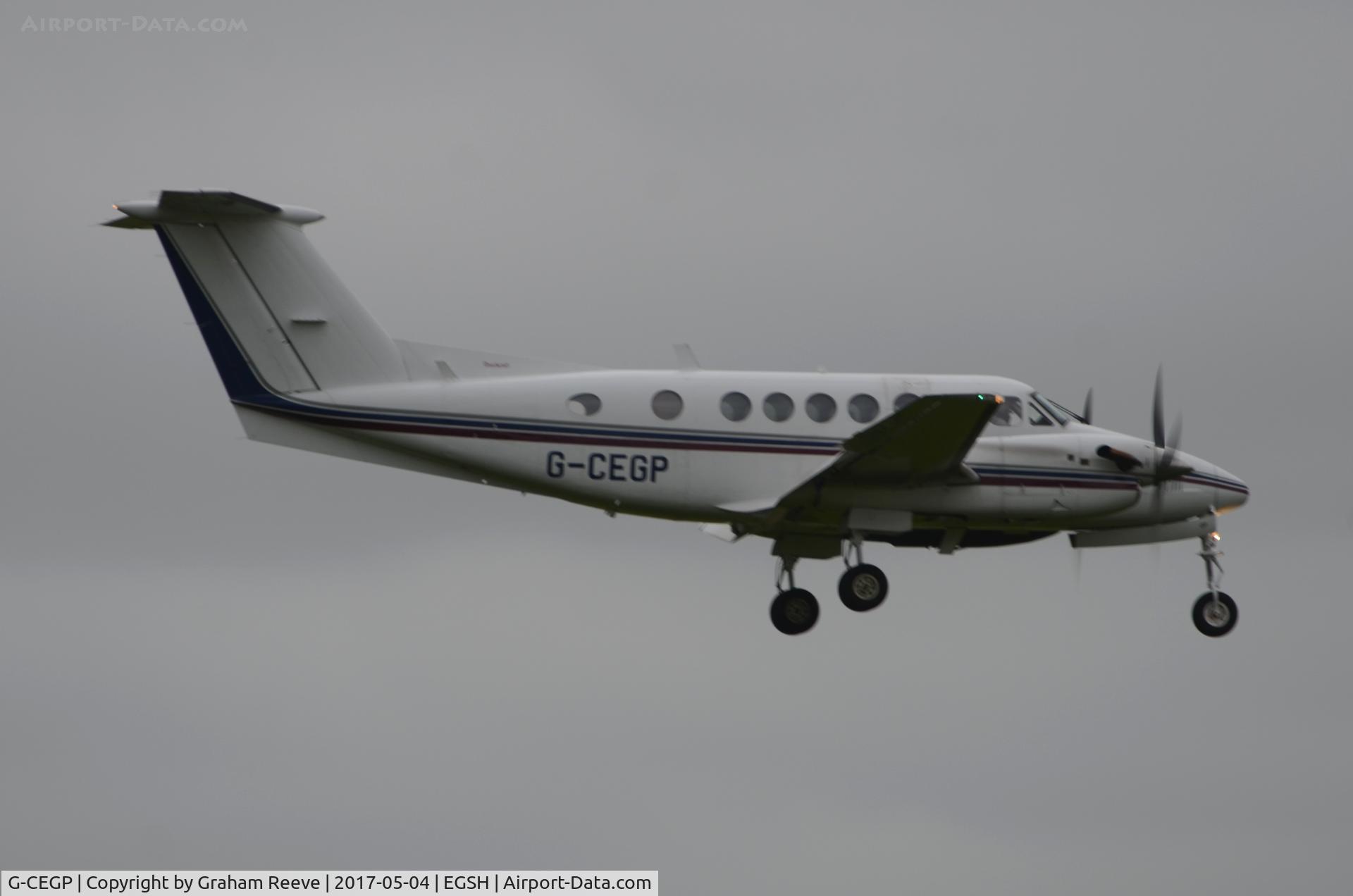 G-CEGP, 1980 Beech 200 Super King Air C/N BB-726, Landing at Norwich.