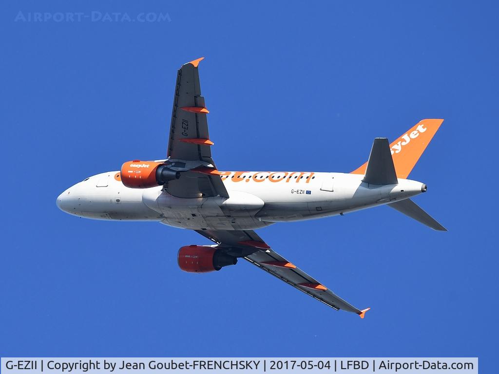 G-EZII, 2005 Airbus A319-111 C/N 2471, U24302 take off runway 05 to Lyon