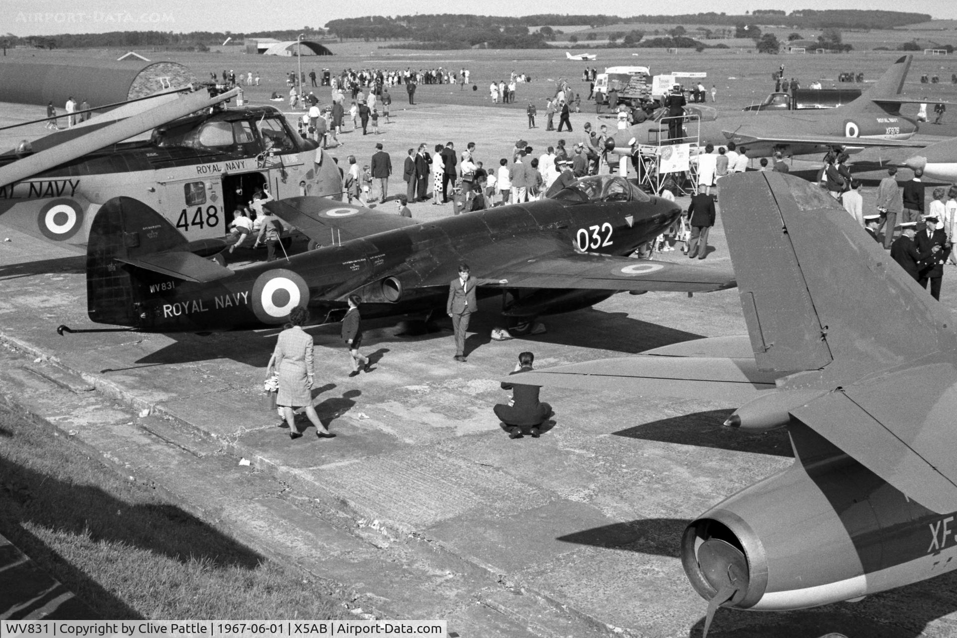 WV831, 1954 Hawker Sea Hawk FGA.6 C/N 6076, On display at the RNAS Arbroath/HMS Condor open day held in 1967 where it was serving as a G.I. airframe.